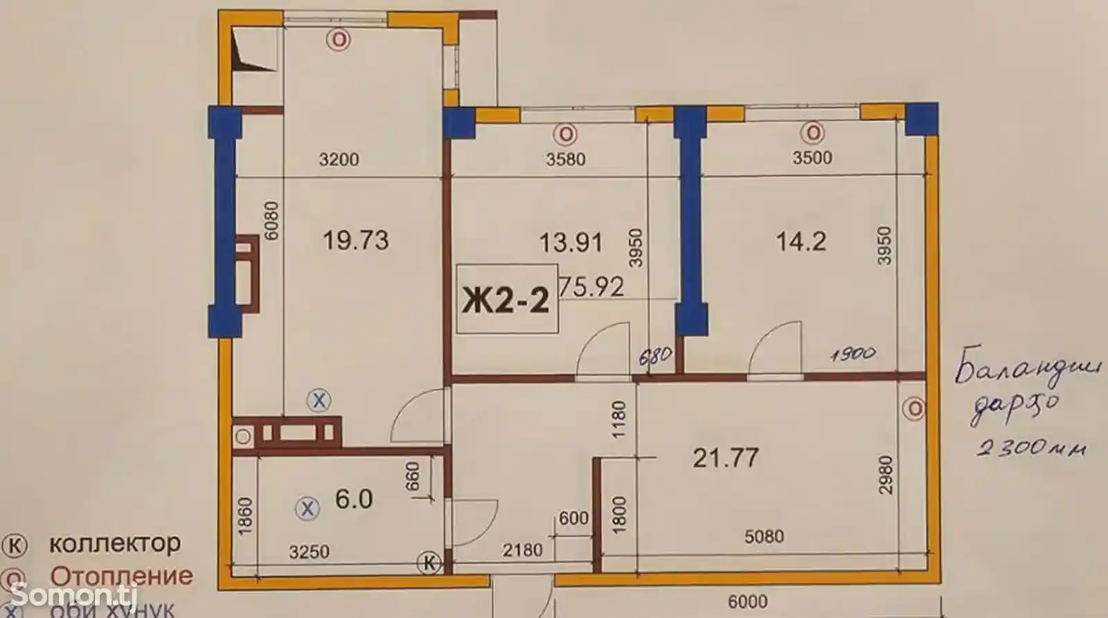 2-комн. квартира, 5 этаж, 76 м², Шохмансур