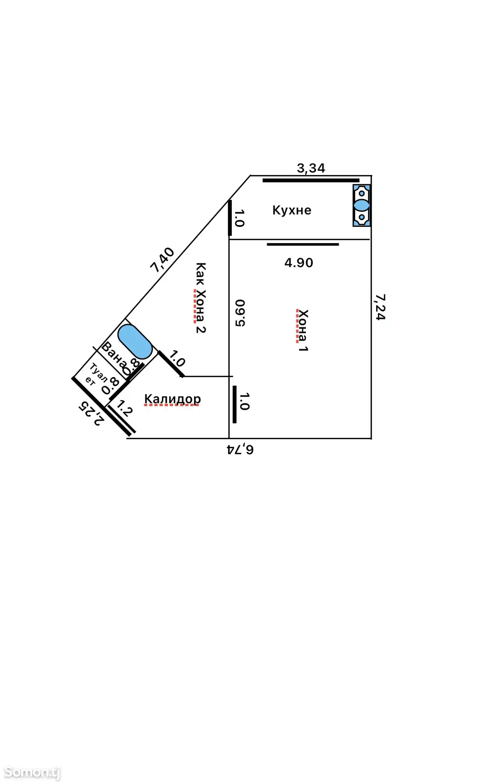 1-комн. квартира, 6 этаж, 42 м², Хитой-бозор-9