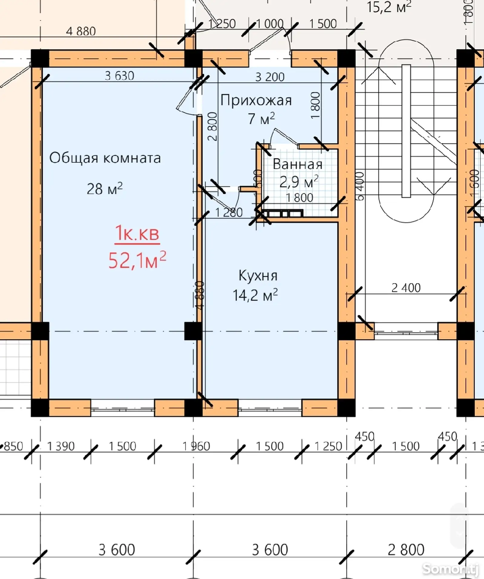 1-комн. квартира, 2 этаж, 58 м², 30мкр-1