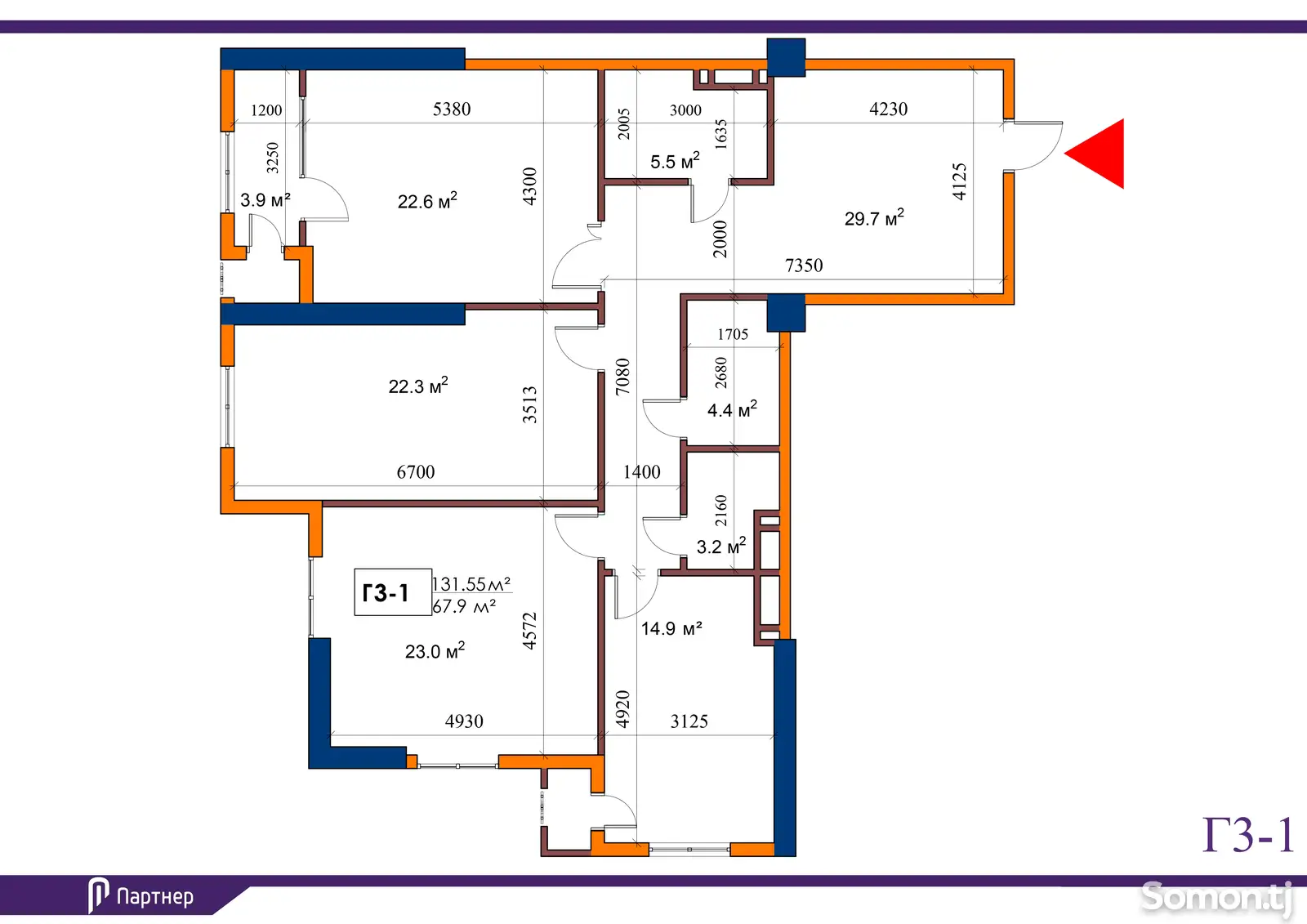 3-комн. квартира, 18 этаж, 132 м², Шохмансур Бустон сити