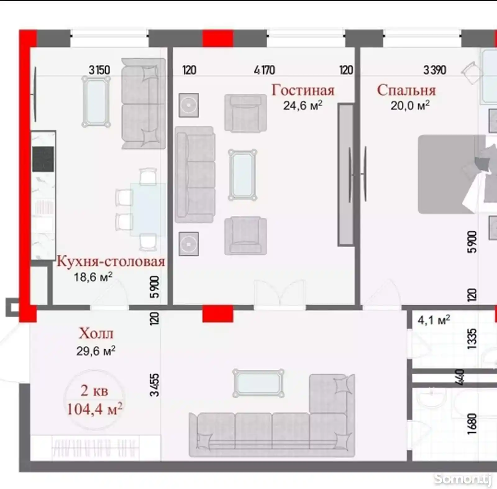 2-комн. квартира, 2 этаж, 104 м², Сафо, Пед.институт-7