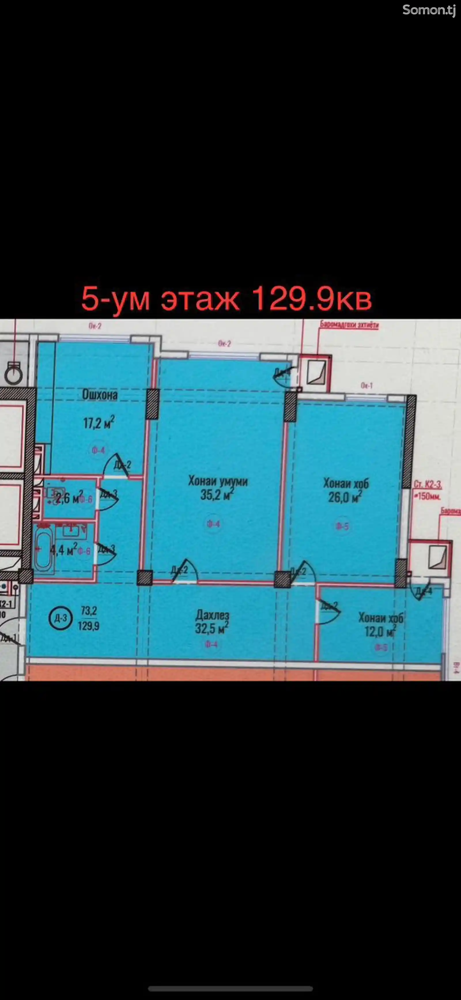 3-комн. квартира, 5 этаж, 111 м², Шохмансур-7