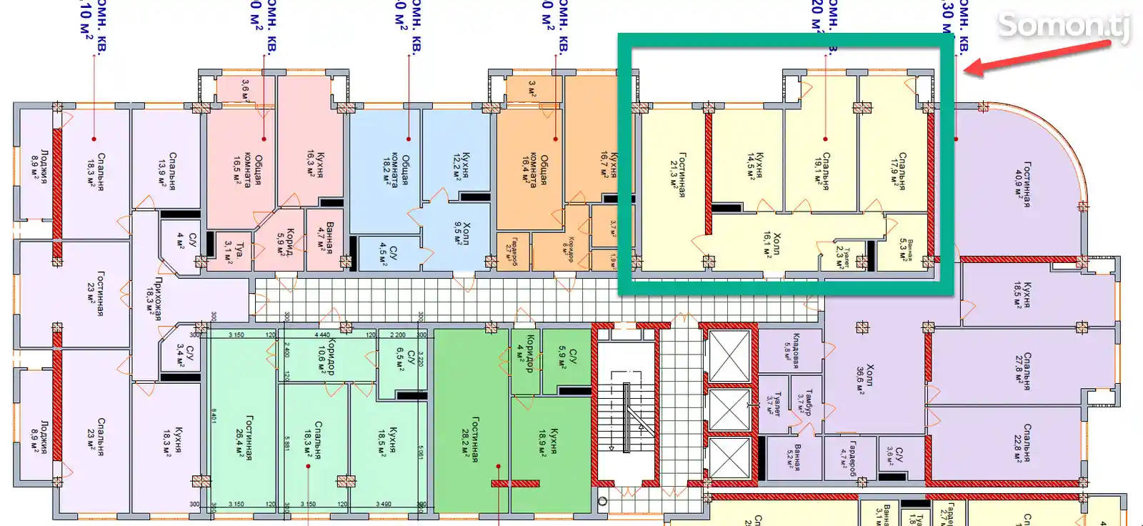 3-комн. квартира, 4 этаж, 97 м², Шохмансур-2