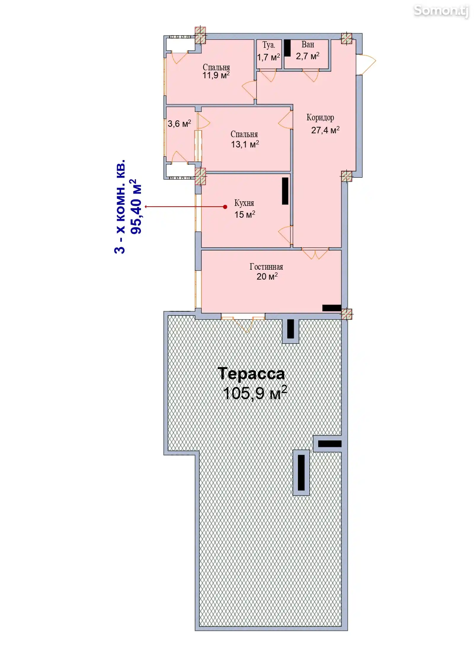 3-комн. квартира, 16 этаж, 106 м², Кучаи Айнӣ, Садбарг-2