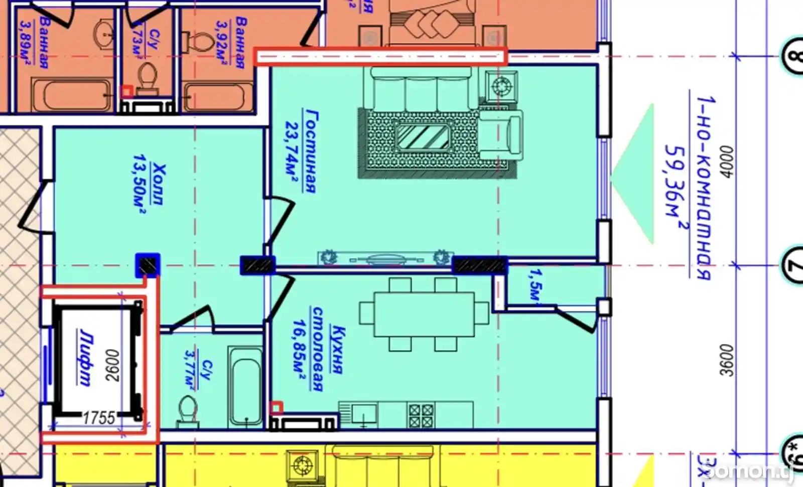 2-комн. квартира, 1 этаж, 59 м², 33 мкр-8