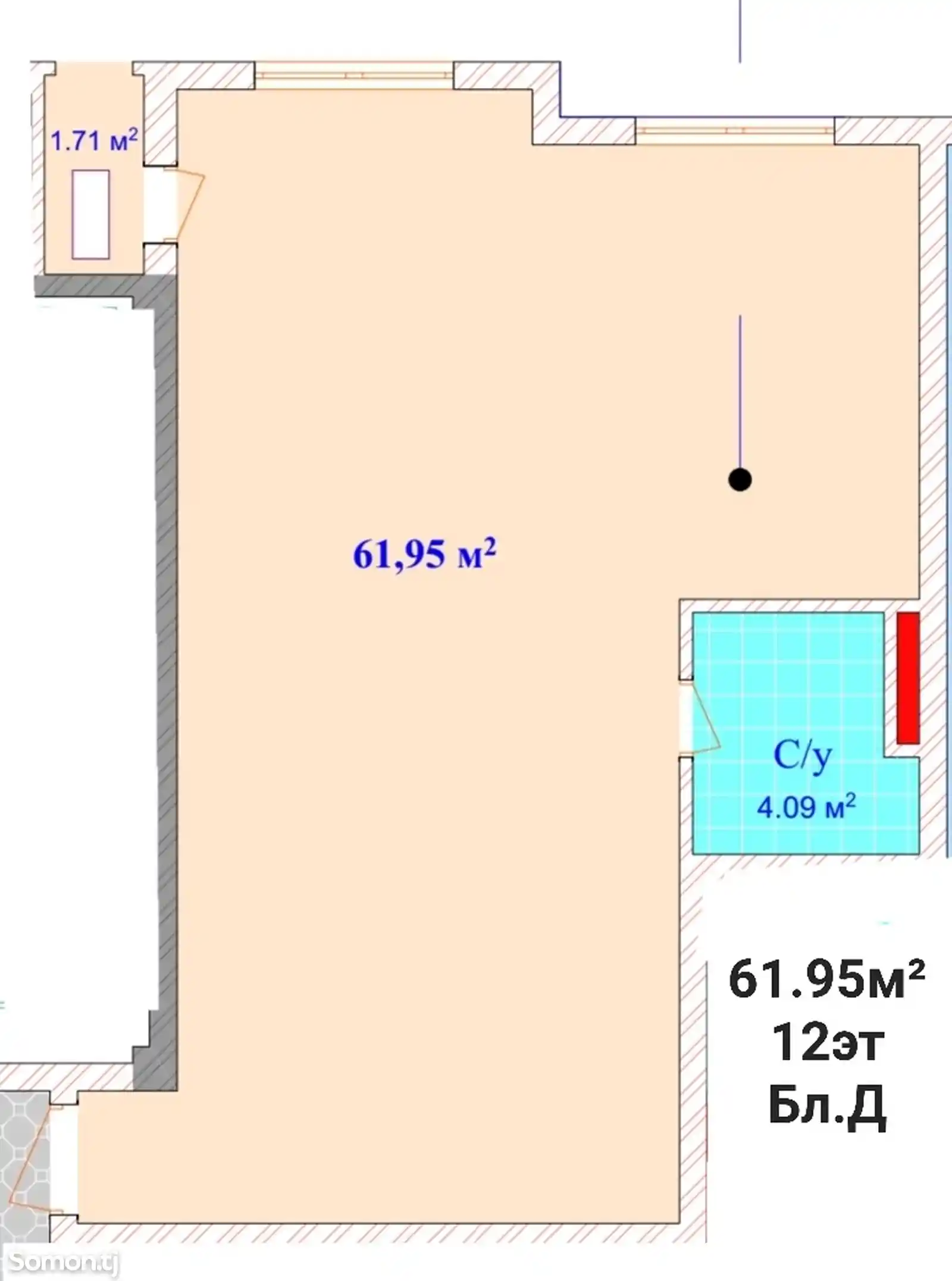 2-комн. квартира, 12 этаж, 62 м², Шохмансур-2