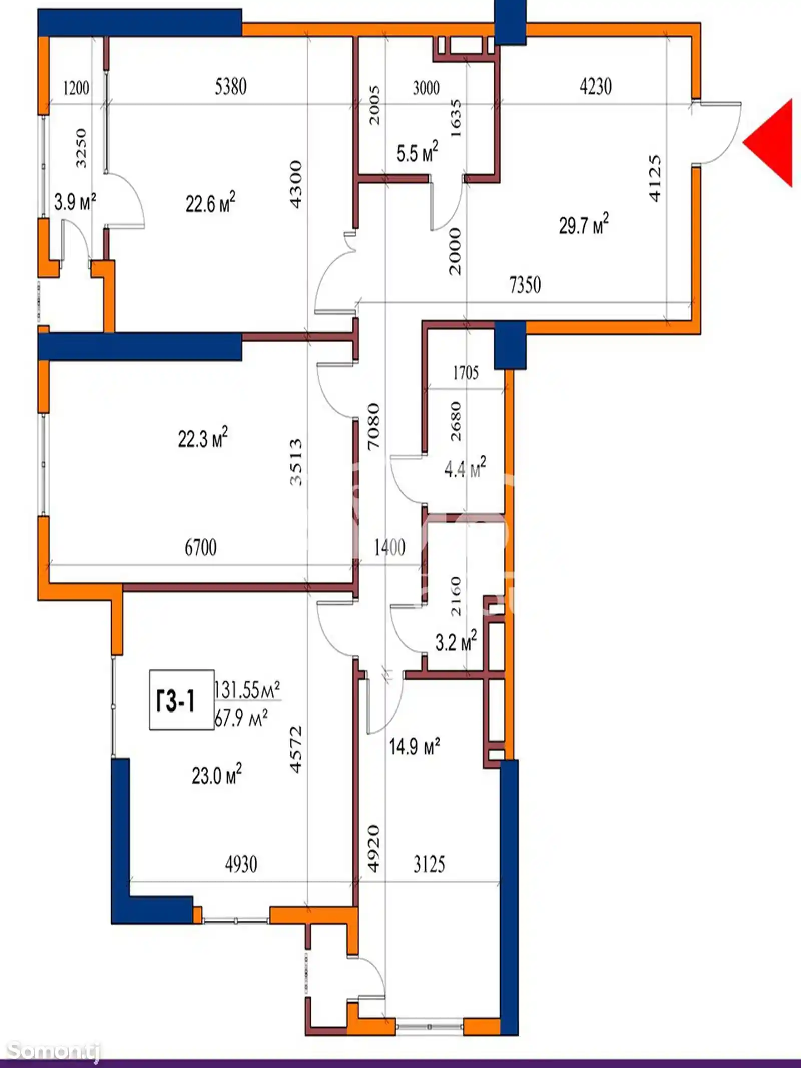 3-комн. квартира, 17 этаж, 131 м², Улица Айни, Бустон сити-13