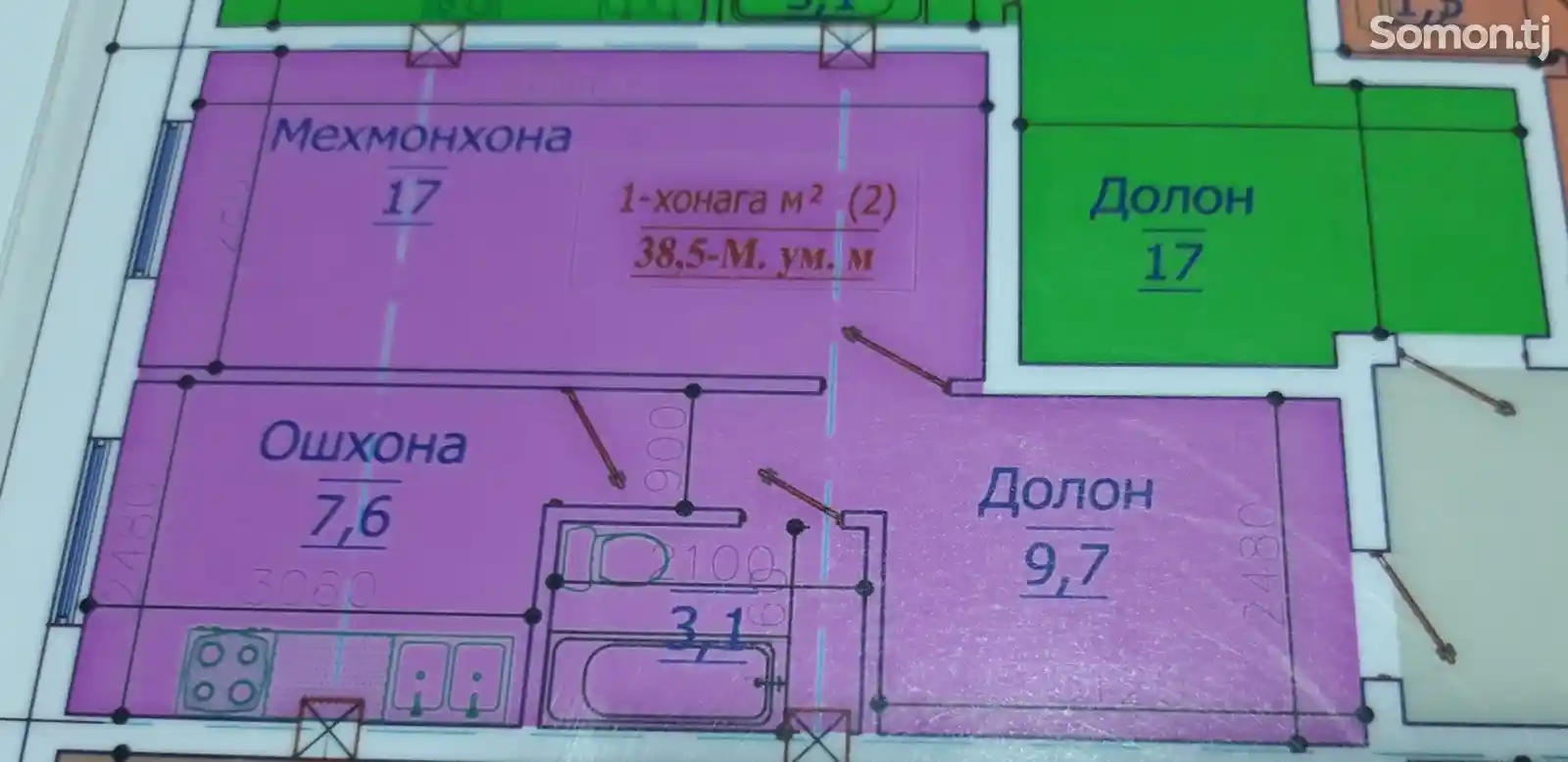 1-комн. квартира, 5 этаж, 39 м², Чоррохаи светофор-1