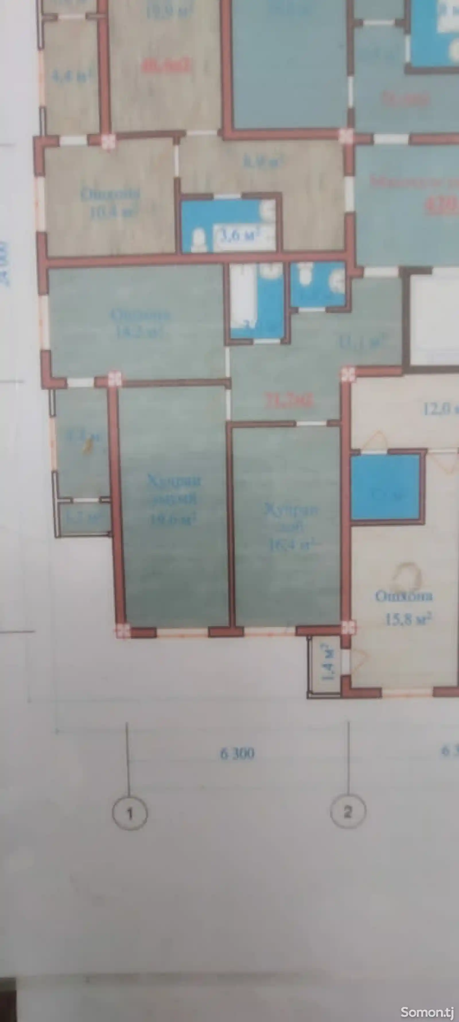 2-комн. квартира, 8 этаж, 80 м², ориентир Военкомат р. Рудаки-1