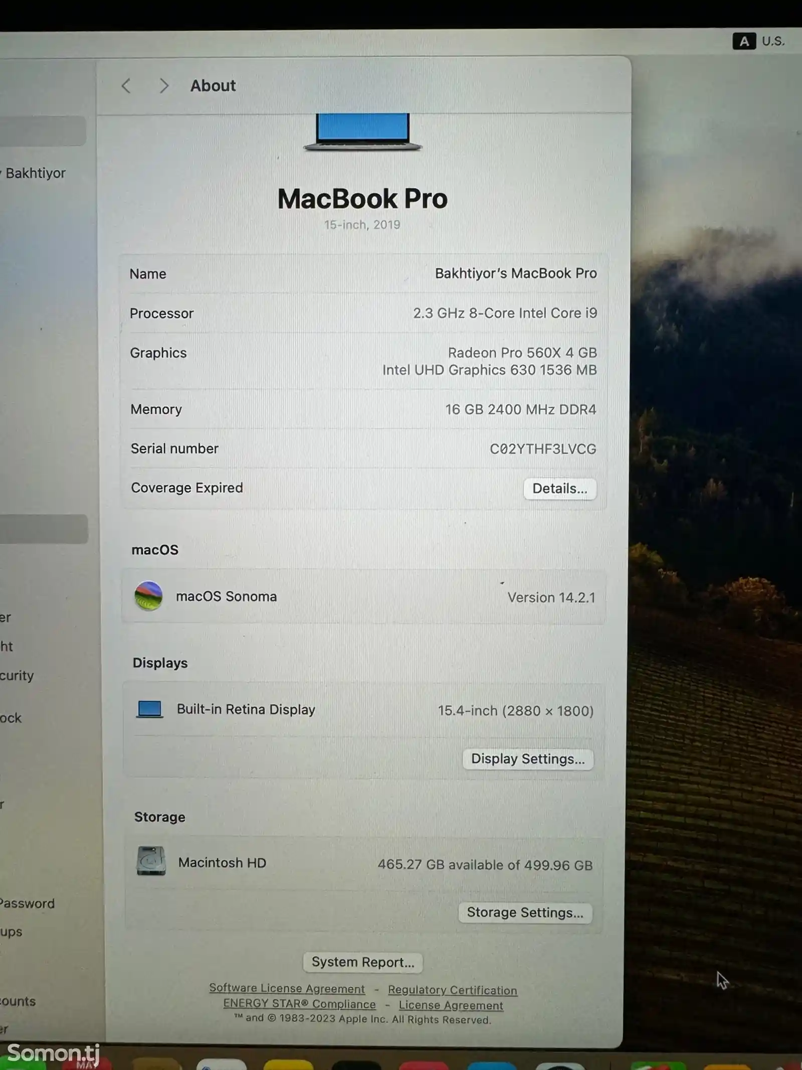 Ноутбук MacBook pro 2019 i9-3