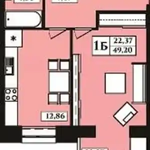 1-комн. квартира, 2 этаж, 49 м², Поворот Ленинграда 