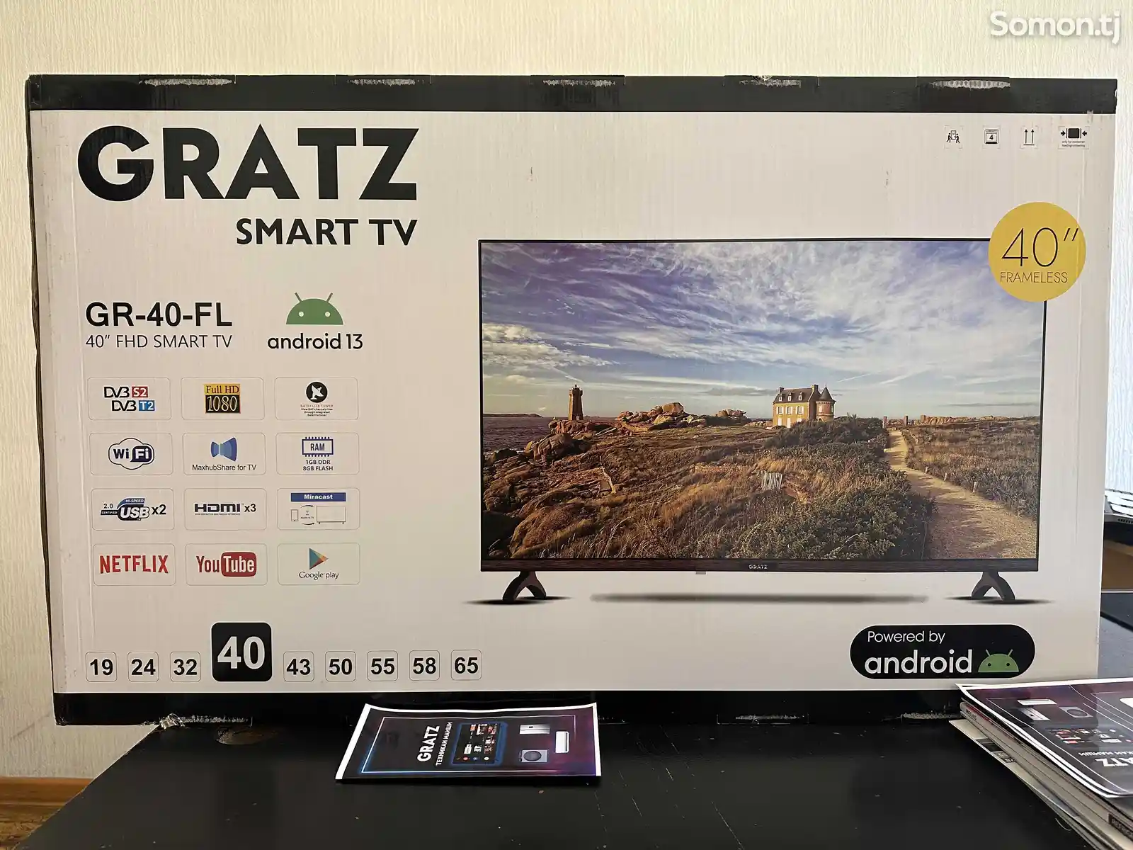 Телевизор Gratz 40 Безрамочный, Youtube Android-4