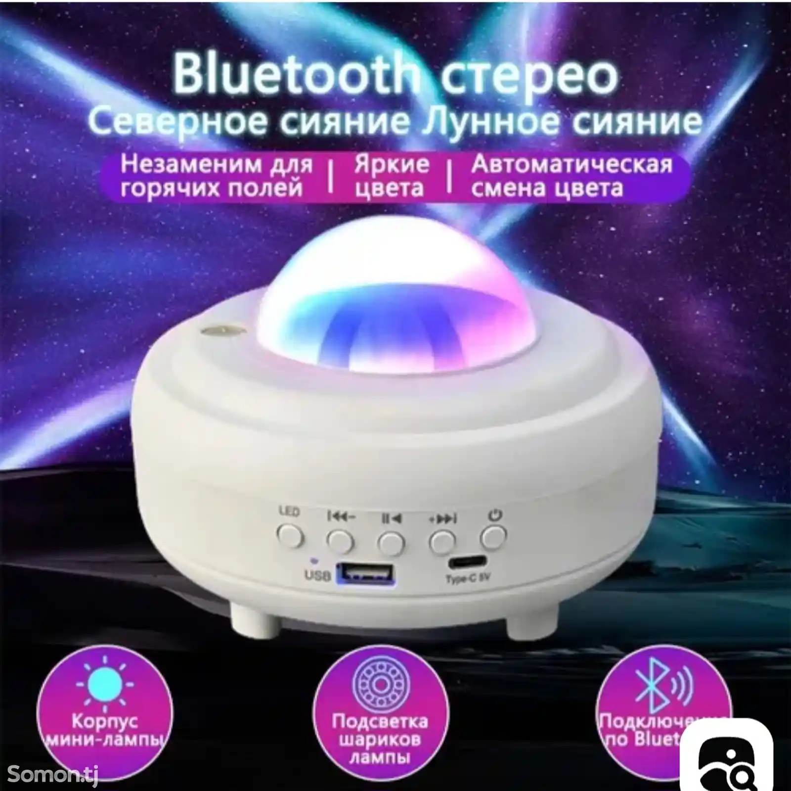 Цветомузыка, проектор ночной галактика, с Bluetooth и пультом-2