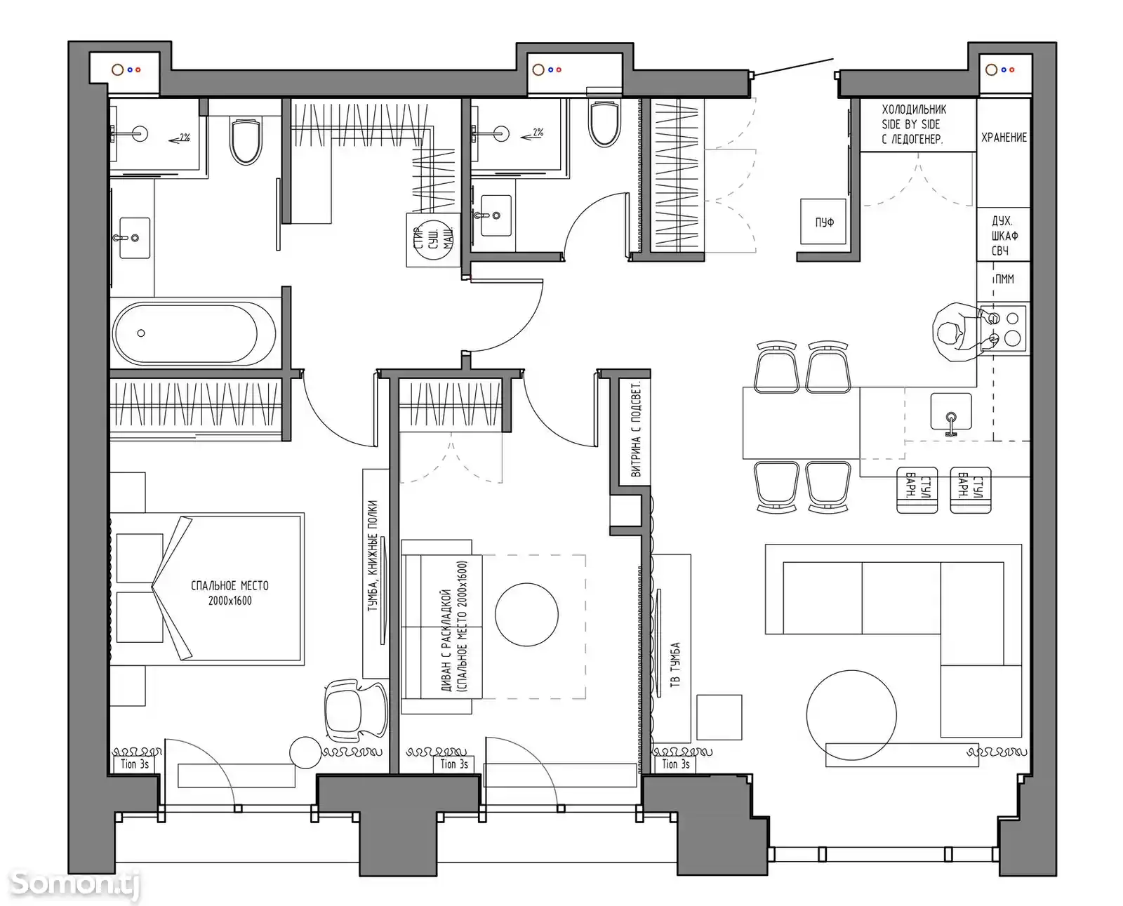 2-комн. квартира, 5 этаж, 68 м², Рудаки