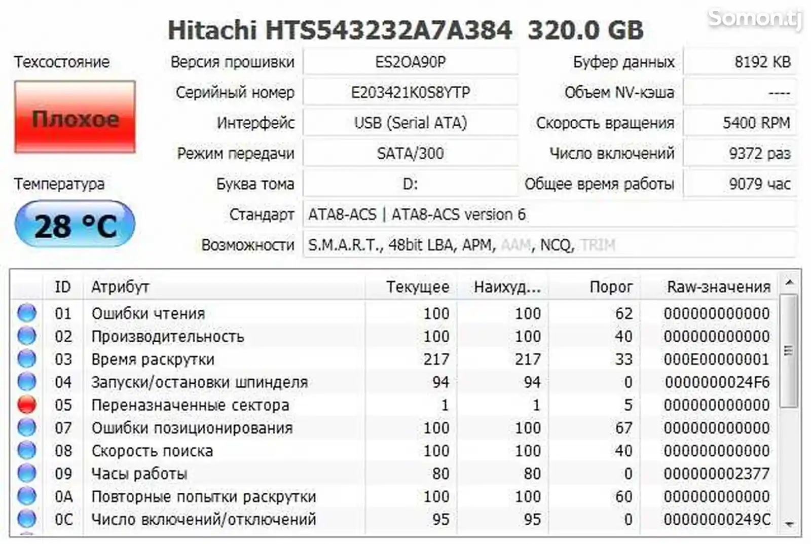 Жесткий диск 320 Gb Hitachi HTS543232A7A384 на запчасти-3