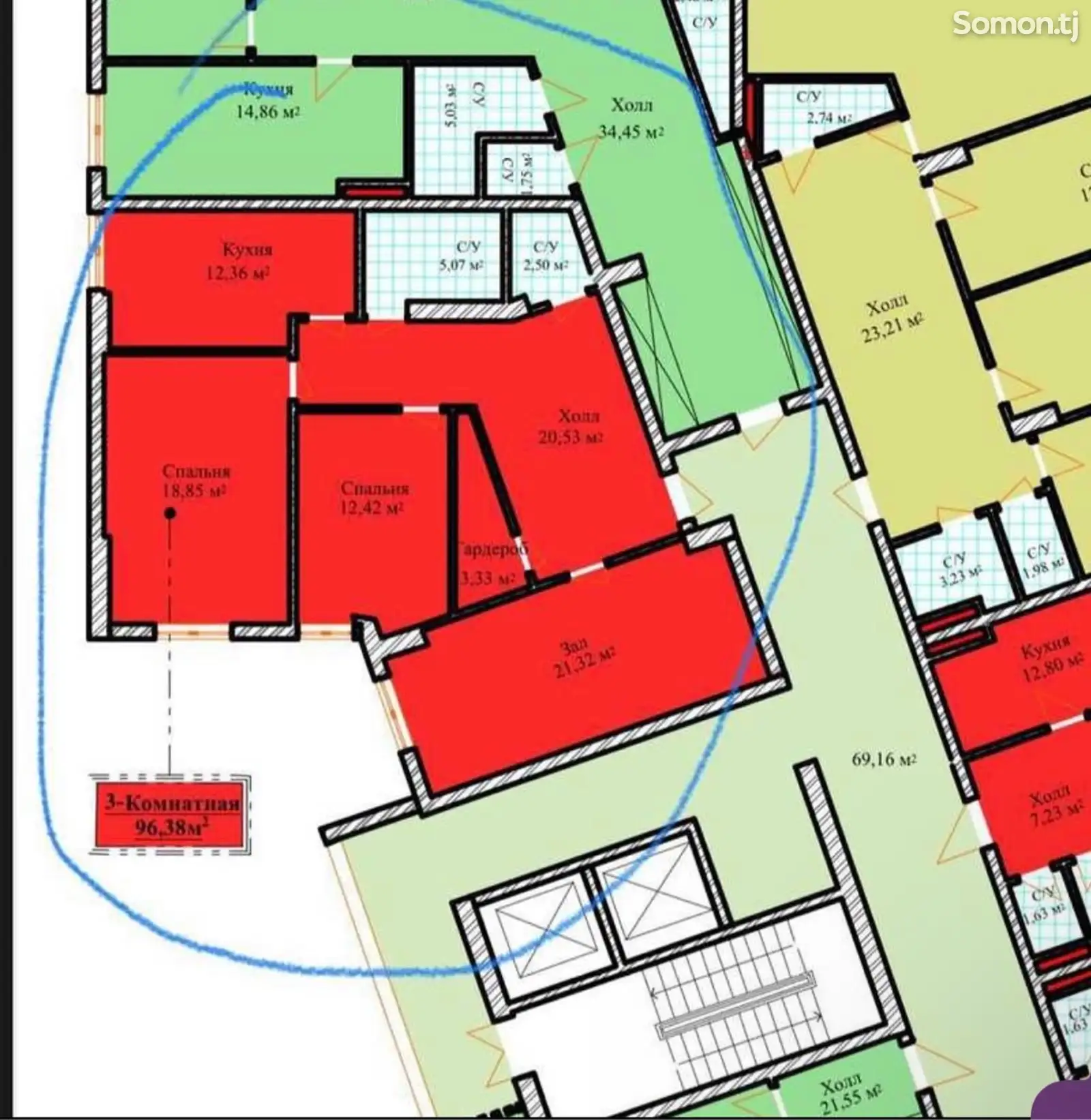 3-комн. квартира, 12 этаж, 105 м², И.Сомони-6