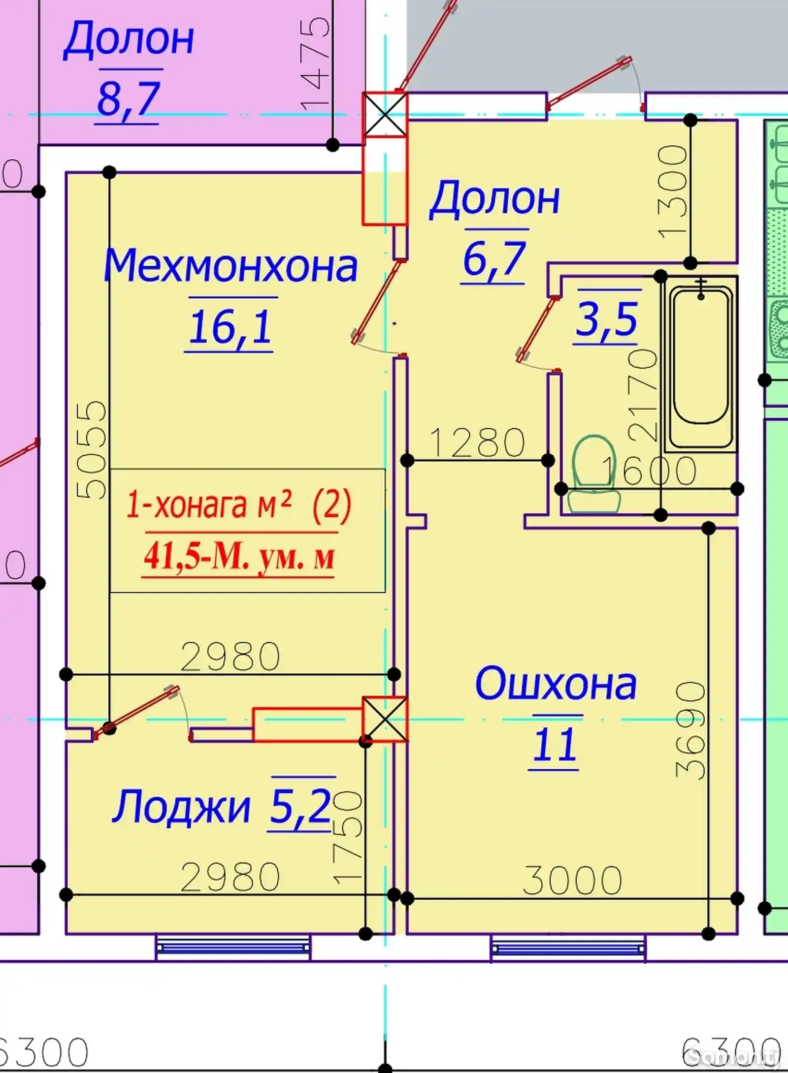 2-комн. квартира, 5 этаж, 42 м², Рудаки-4