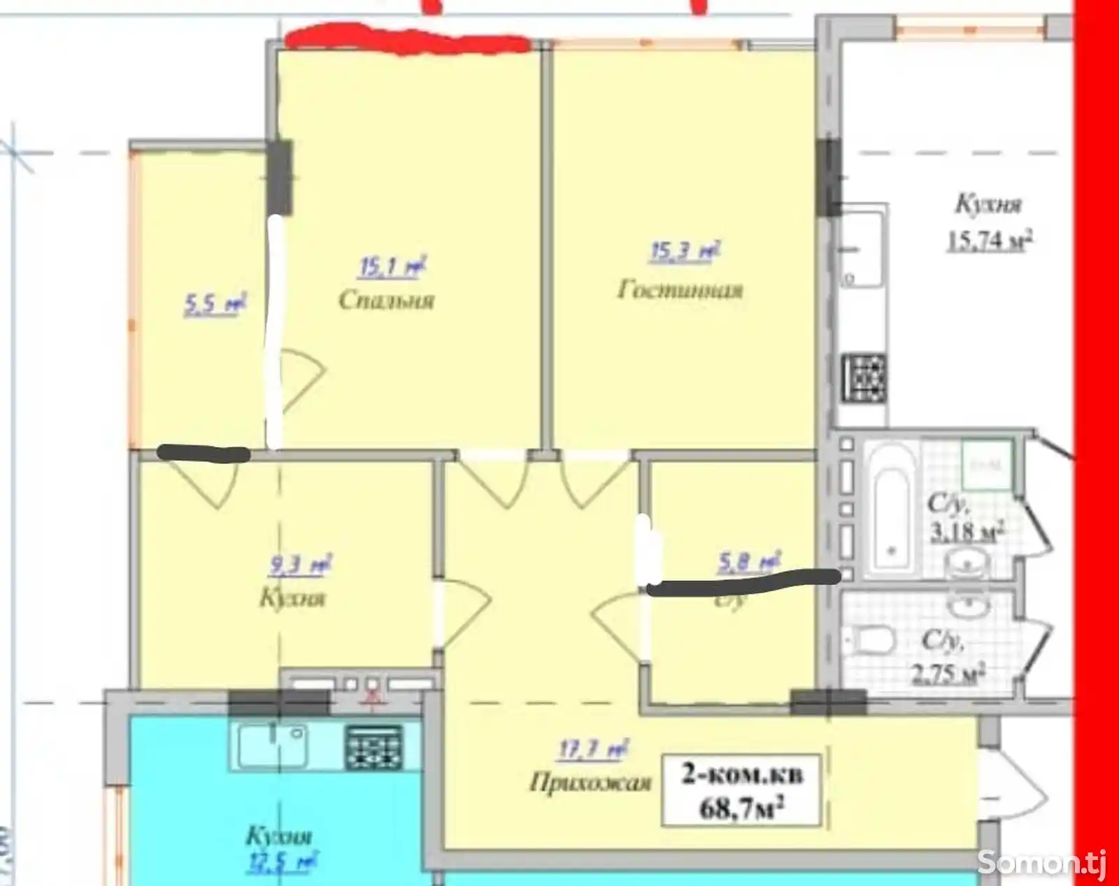 2-комн. квартира, 3 этаж, 68 м², 18 мкр-6