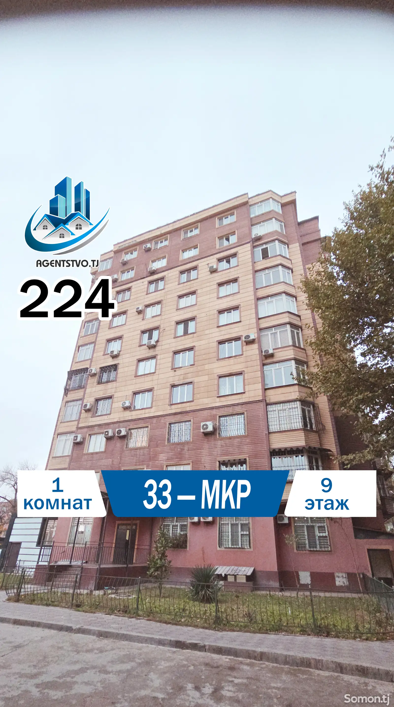 1-комн. квартира, 9 этаж, 29 м², Сино-1