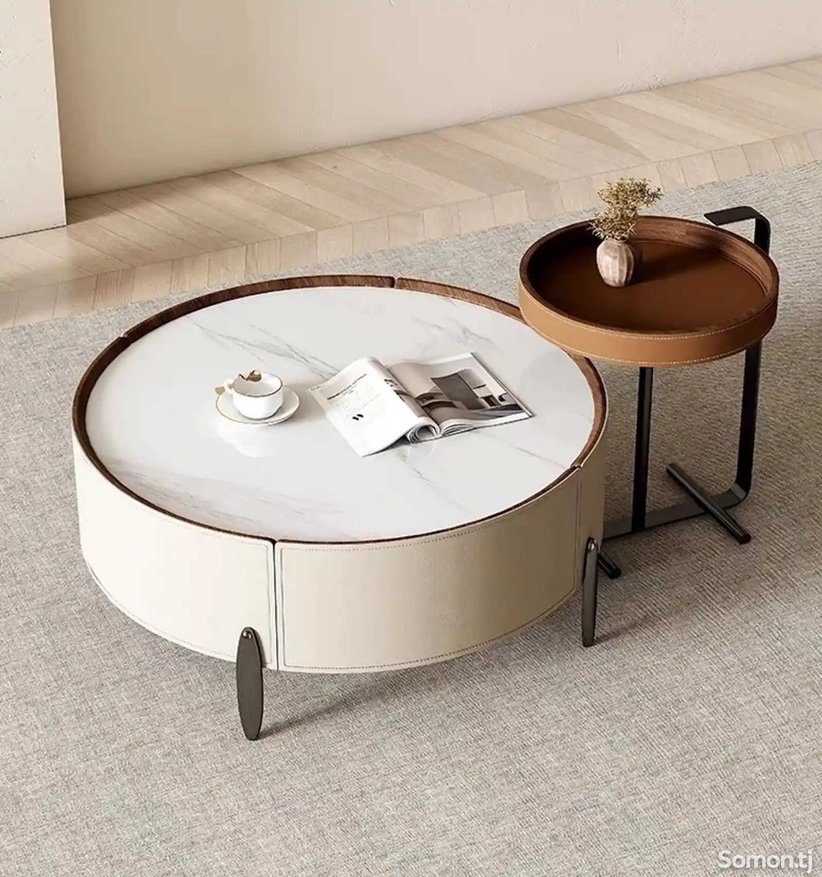 Круглый кофейный столик из искусственного мрамора-6