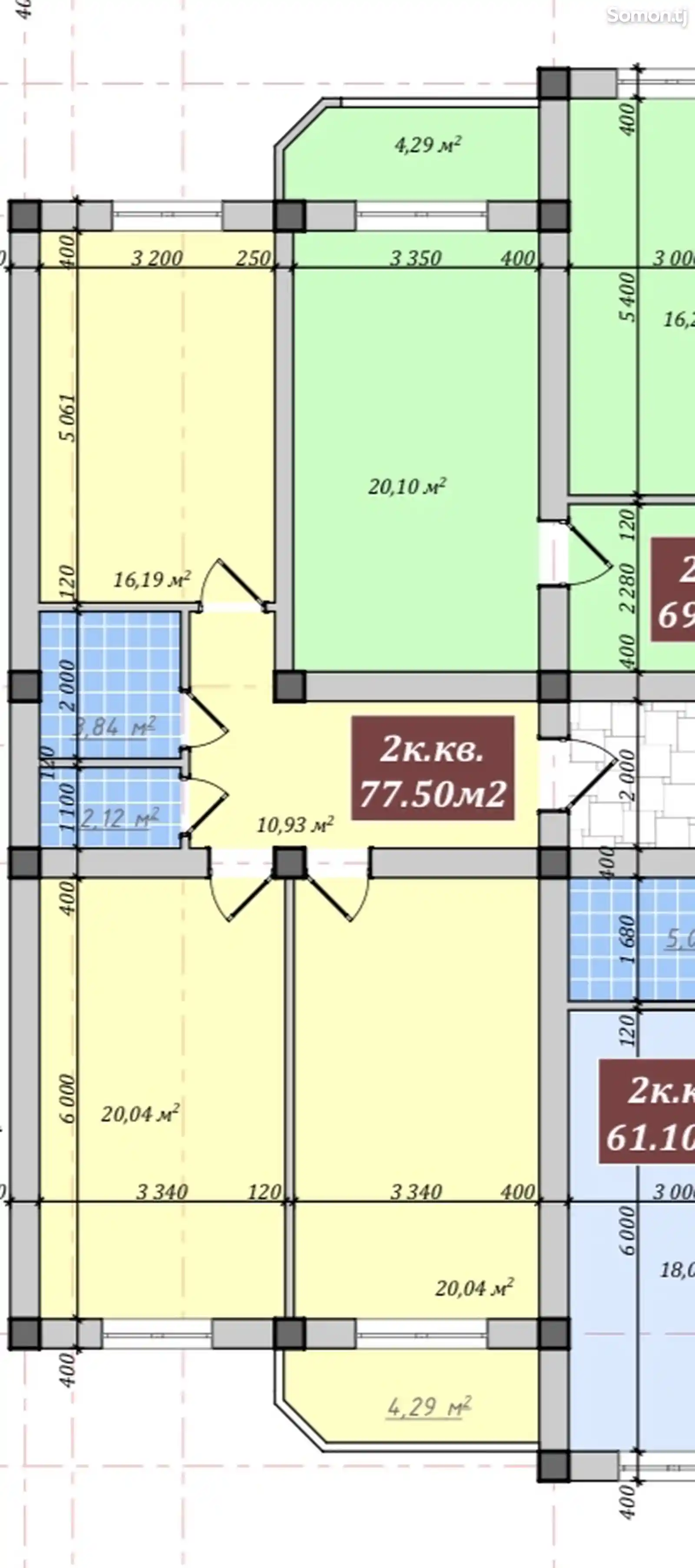 2-комн. квартира, 2 этаж, 77 м², 33 мкр-6