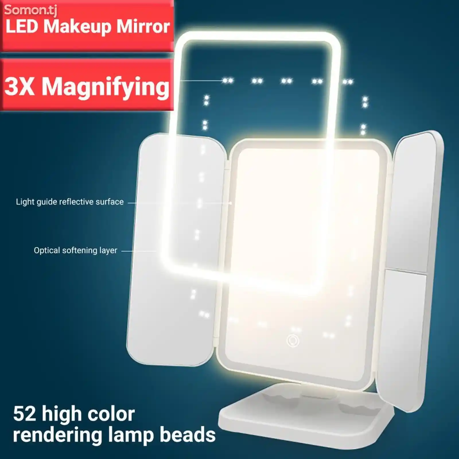 Светодиодное зеркало для макияжа с 3-кратным увеличительным сенсорным управление-9