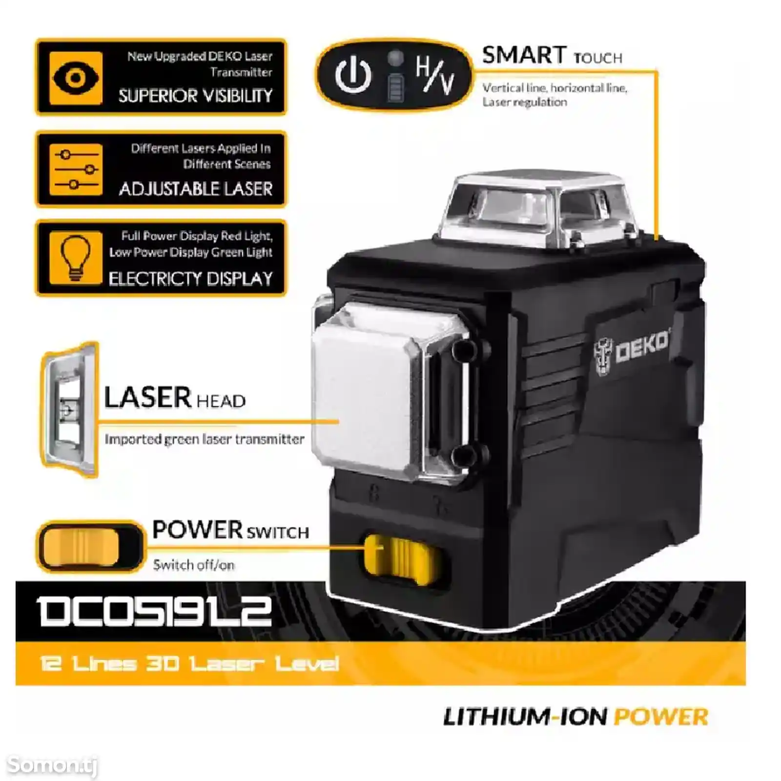 Лазерный нивелир 3D в сумке DEKO DKLL12PB2-S1-10