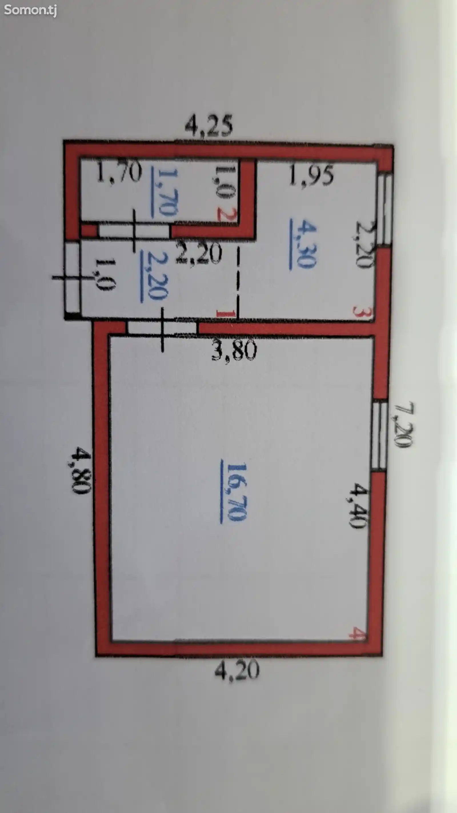 1-комн. квартира, 1 этаж, 25 м², Сомони 8-9