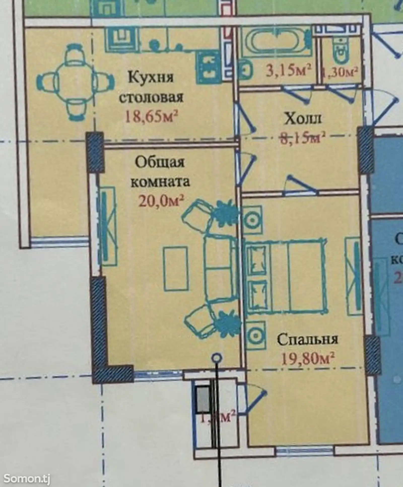 2-комн. квартира, 14 этаж, 70 м², 1 советский