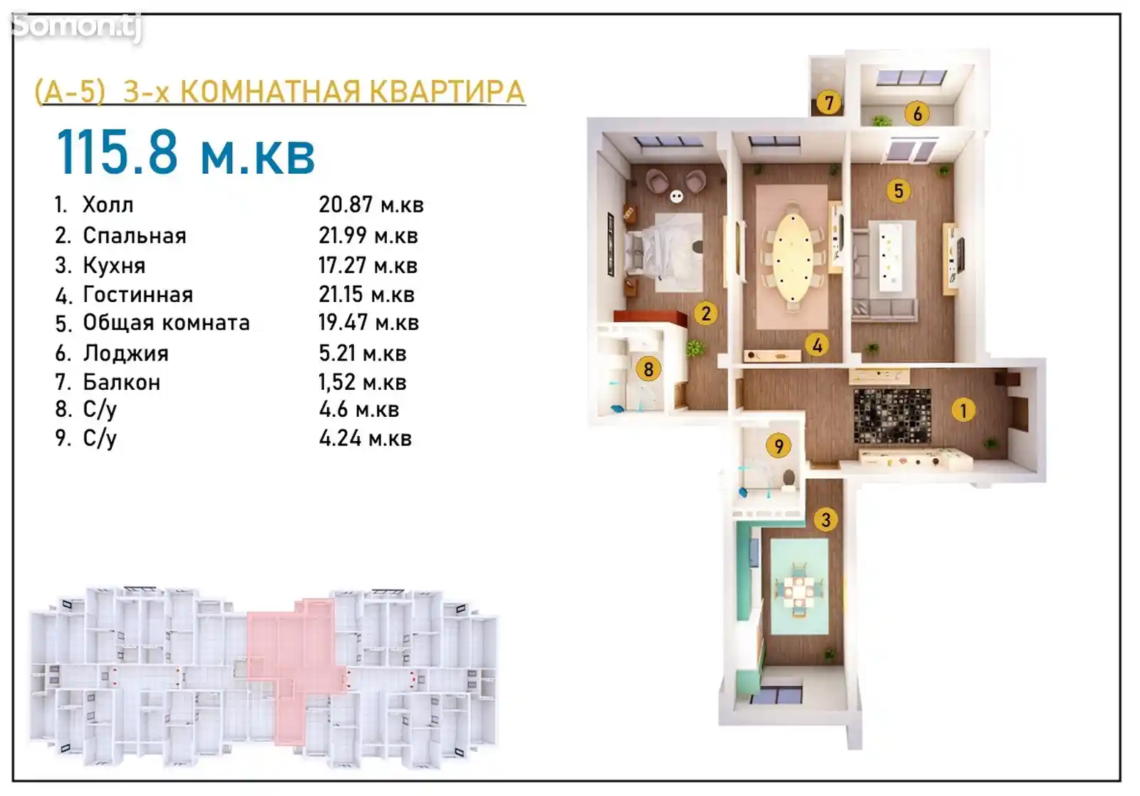 3-комн. квартира, 5 этаж, 116 м², 29 мкр, Гимназия №13-5