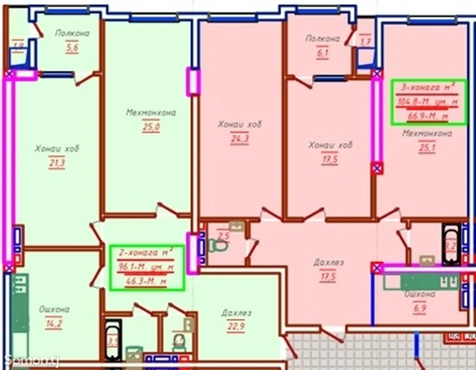 2-комн. квартира, 10 этаж, 104 м², Шохмансур-1