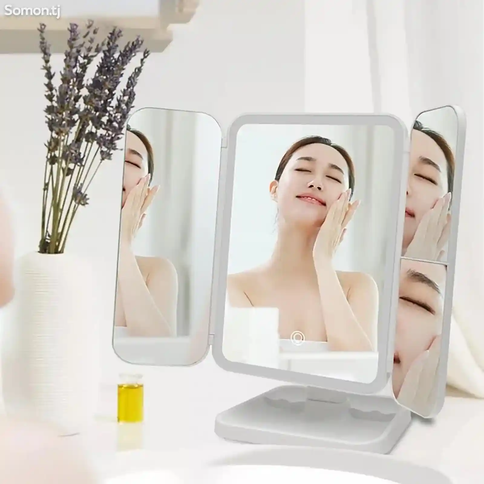 Светодиодное зеркало для макияжа с 3-кратным увеличительным сенсорным управление-1
