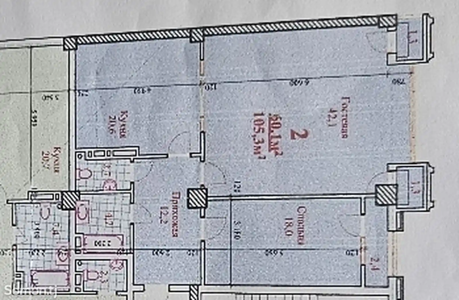 2-комн. квартира, 7 этаж, 112 м², н.Сомони-2