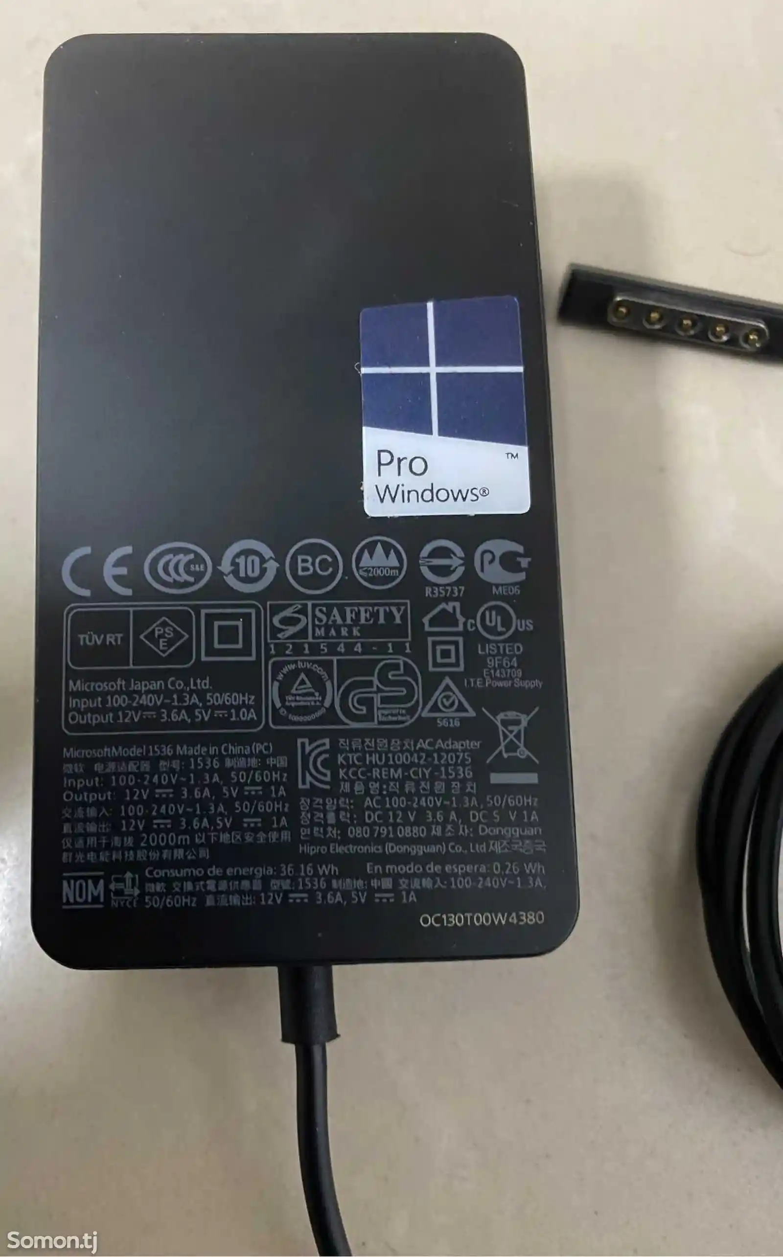 Зарядное устройство 12V 3.6A мощностью 48 Вт для Microsoft Surface Pro 1 pro 2-2