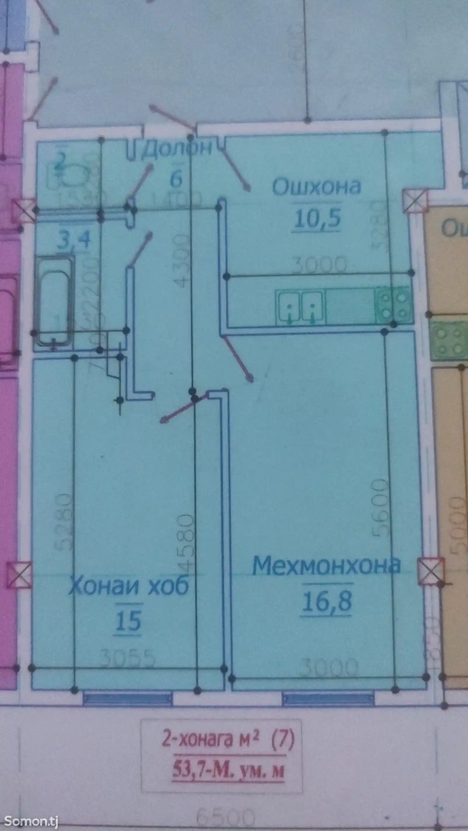 2-комн. квартира, 2 этаж, 54 м², поворот Ленинград