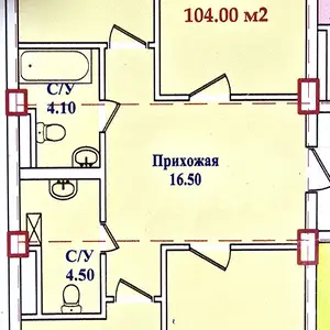 3-комн. квартира, 6 этаж, 104 м², Терешкова