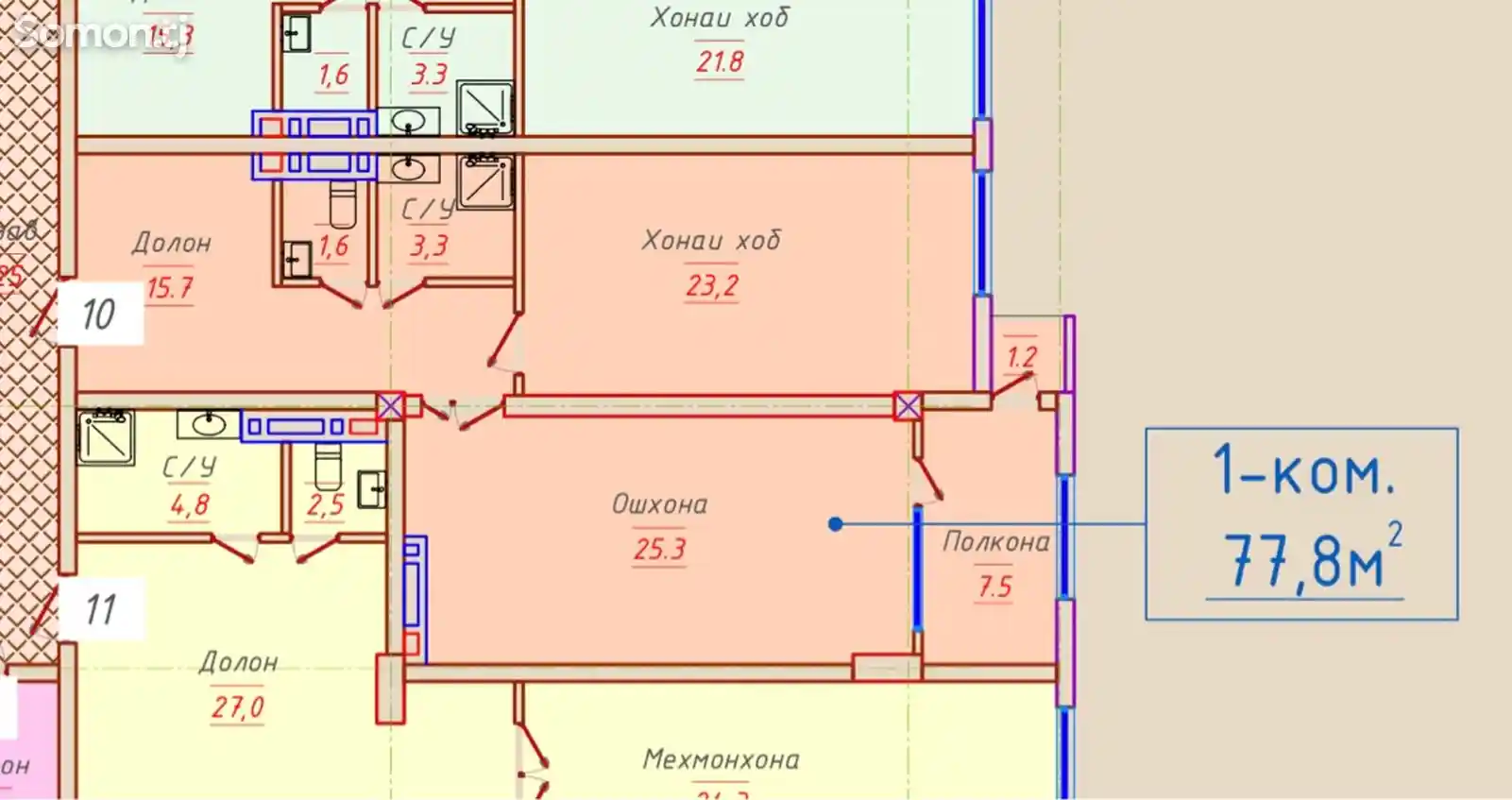 1-комн. квартира, 9 этаж, 77 м², Профсоюз-5