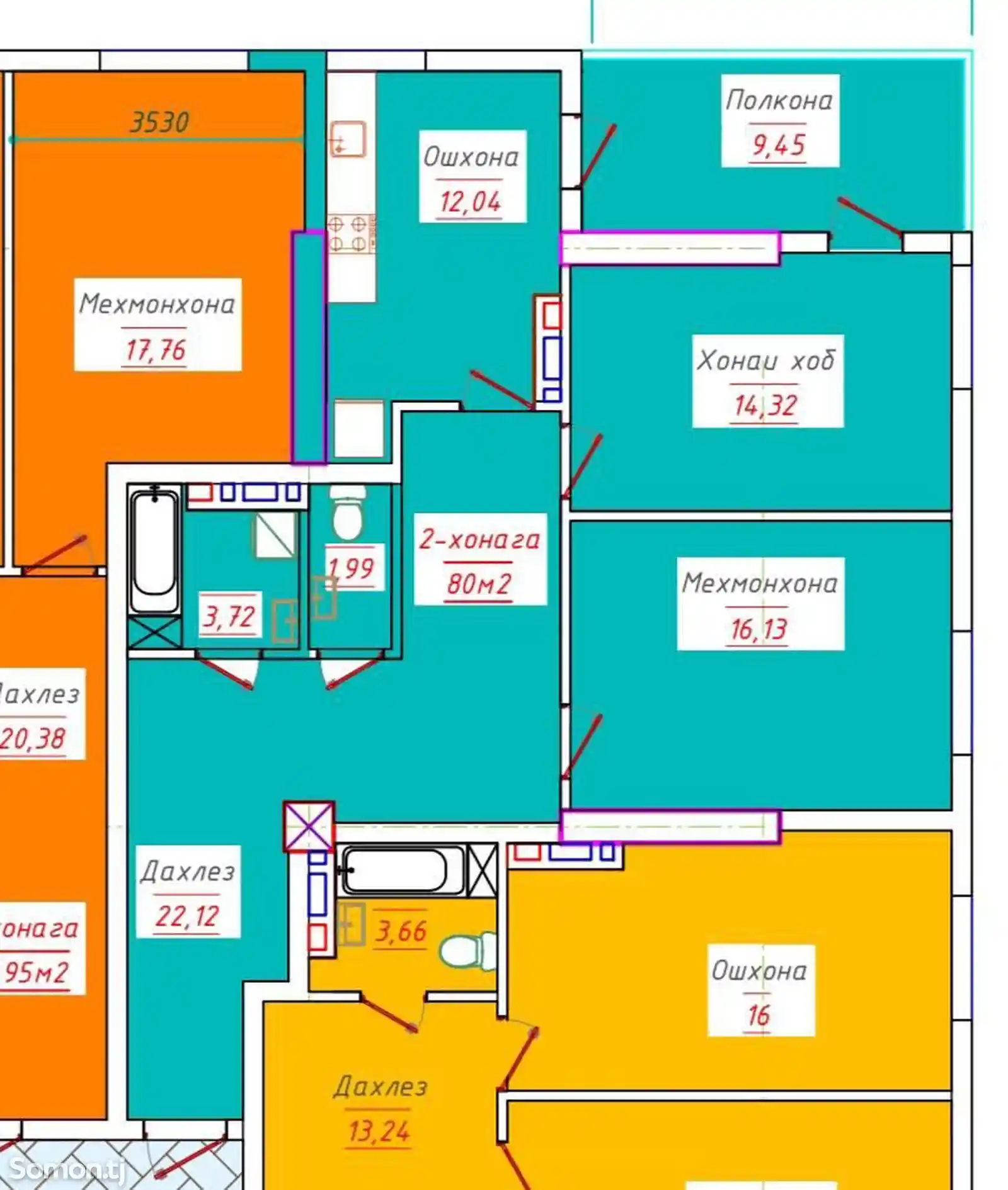 2-комн. квартира, 14 этаж, 85 м², Цирк ,пушти ССБонк-3