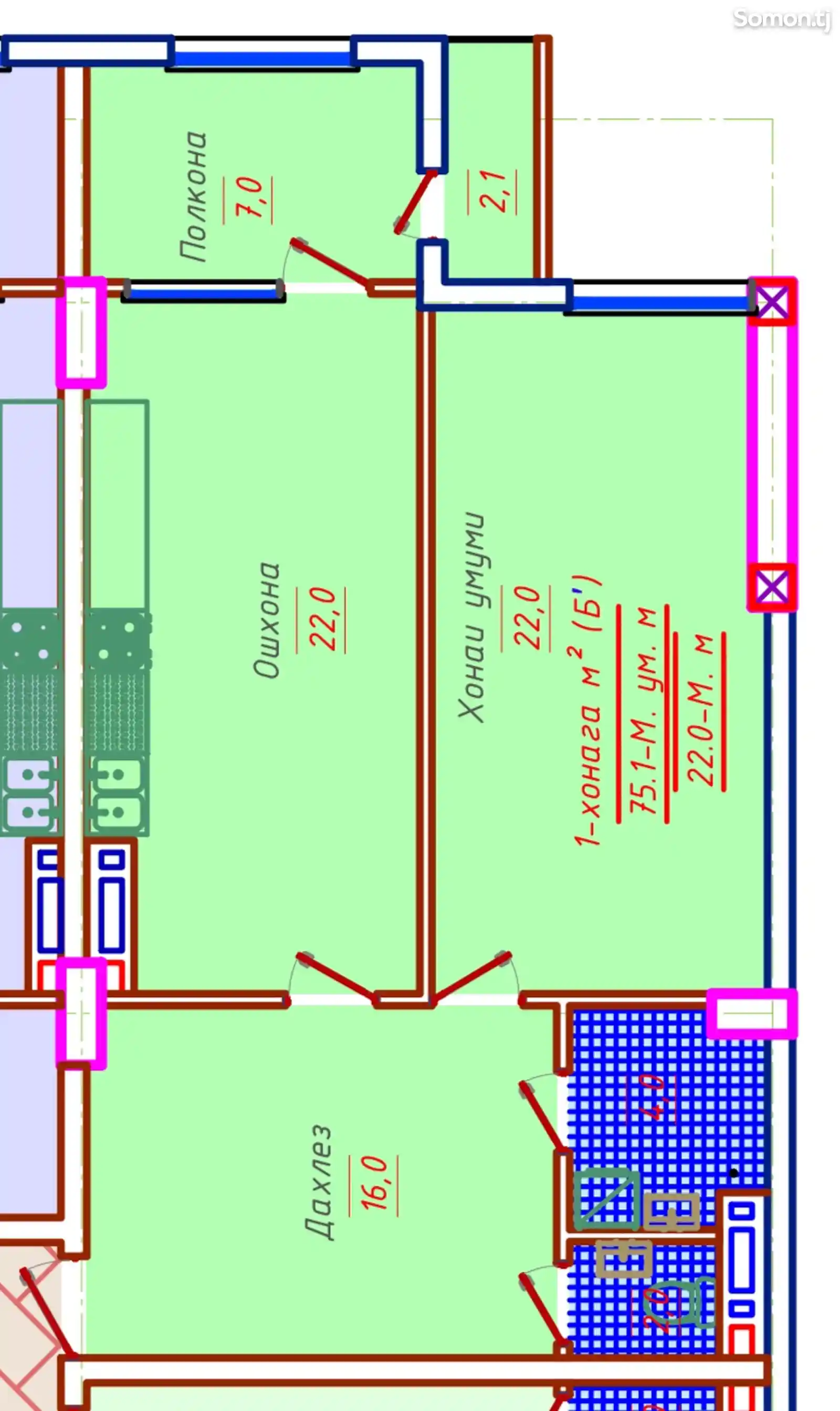 2-комн. квартира, 5 этаж, 75 м², Шоҳмансур-10