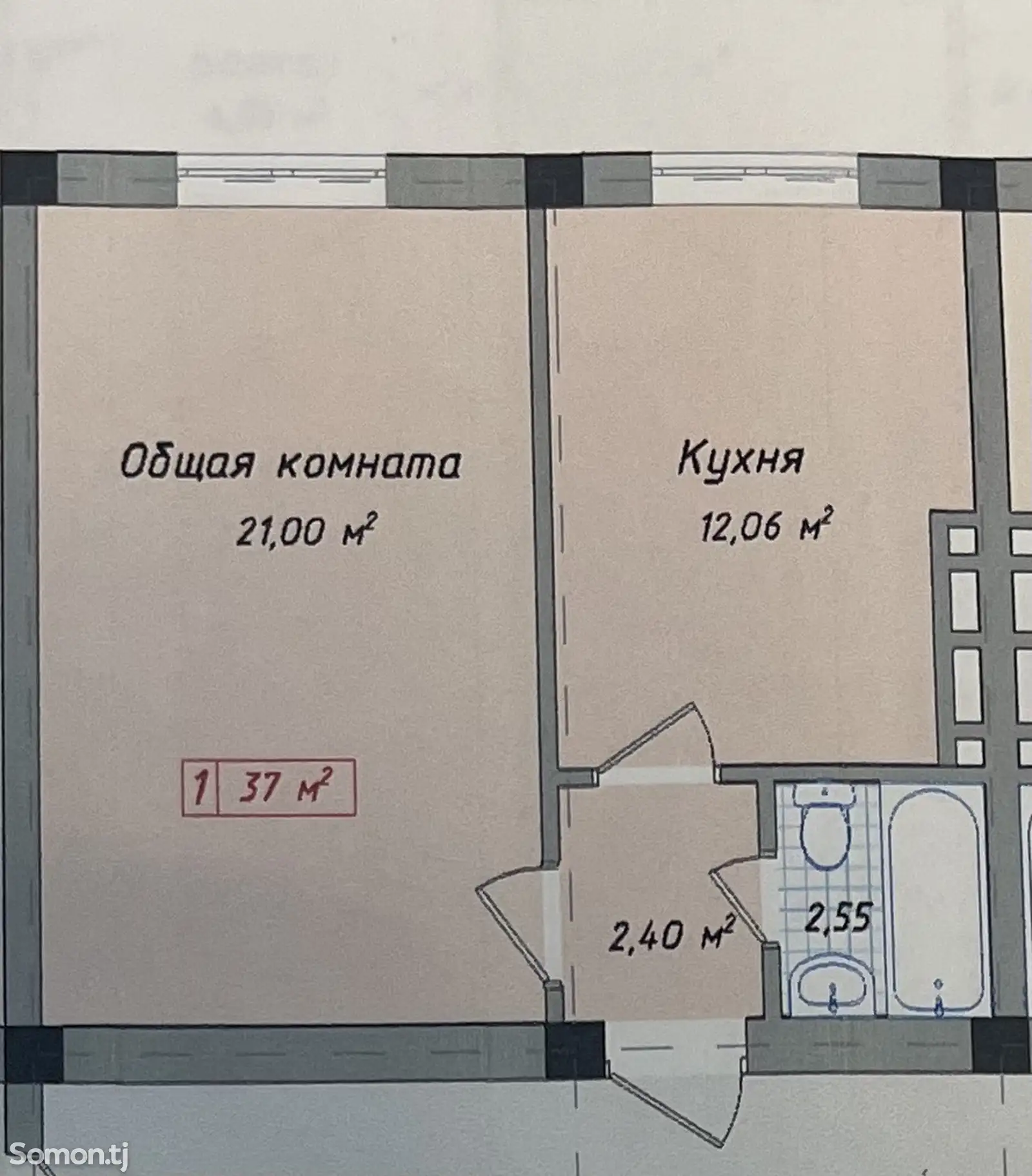 1-комн. квартира, Цокольный этаж, 37 м², 8 мкр-1