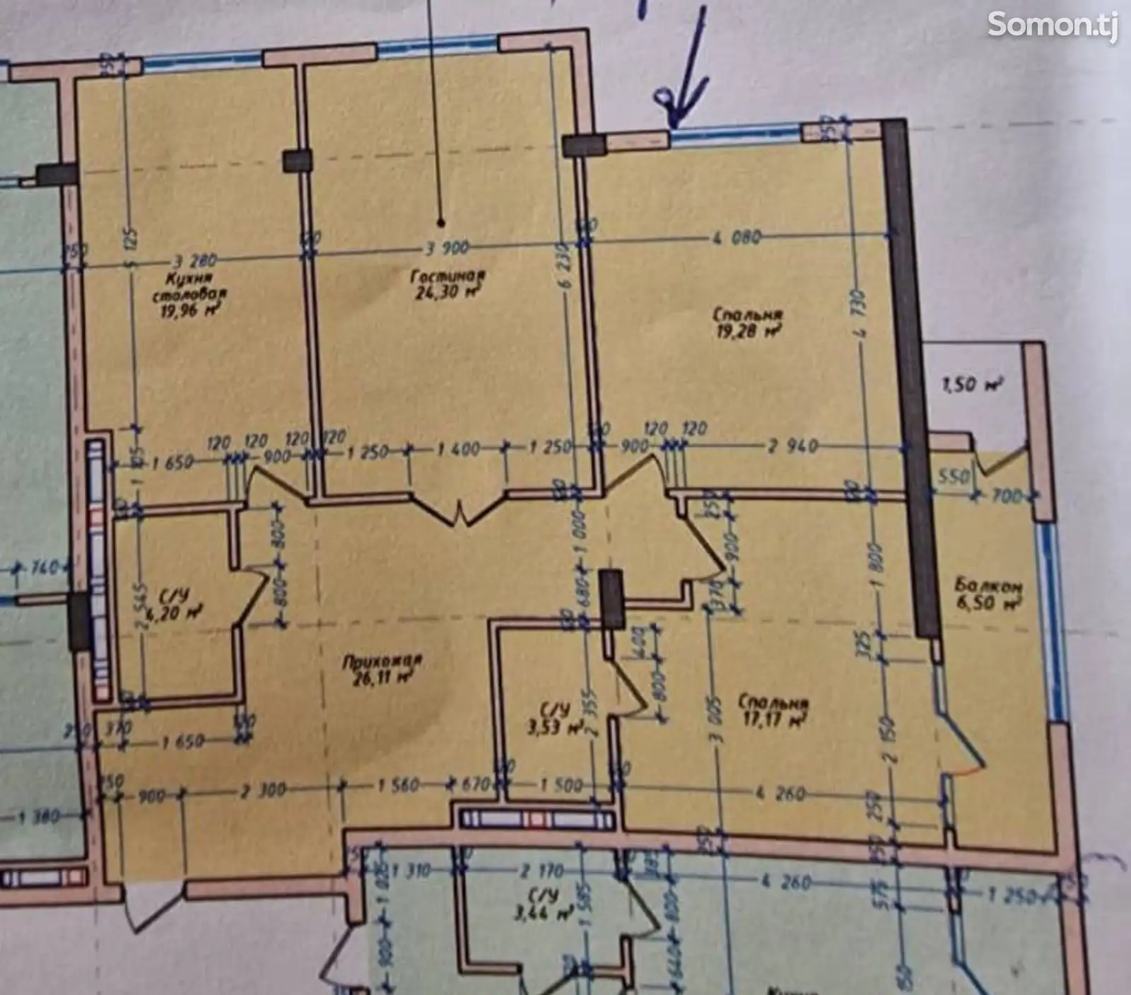 3-комн. квартира, 4 этаж, 122 м², Сафо-2