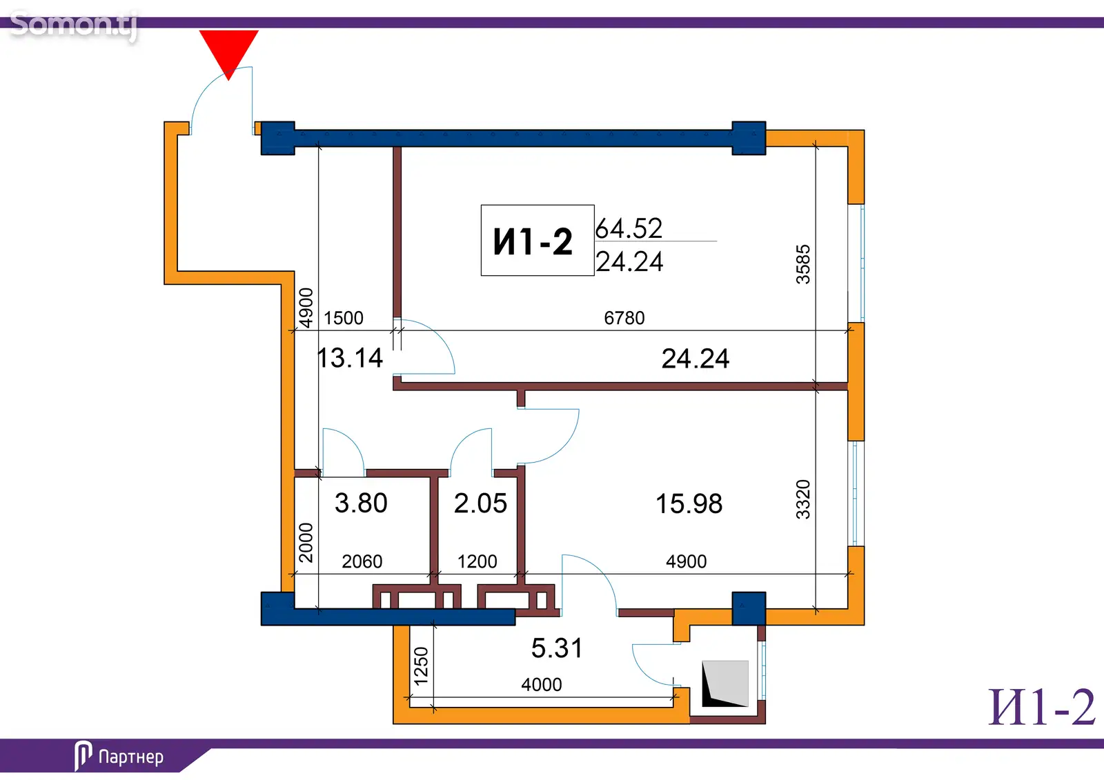 1-комн. квартира, 11 этаж, 65 м², Шохмансур, Бустон-сити