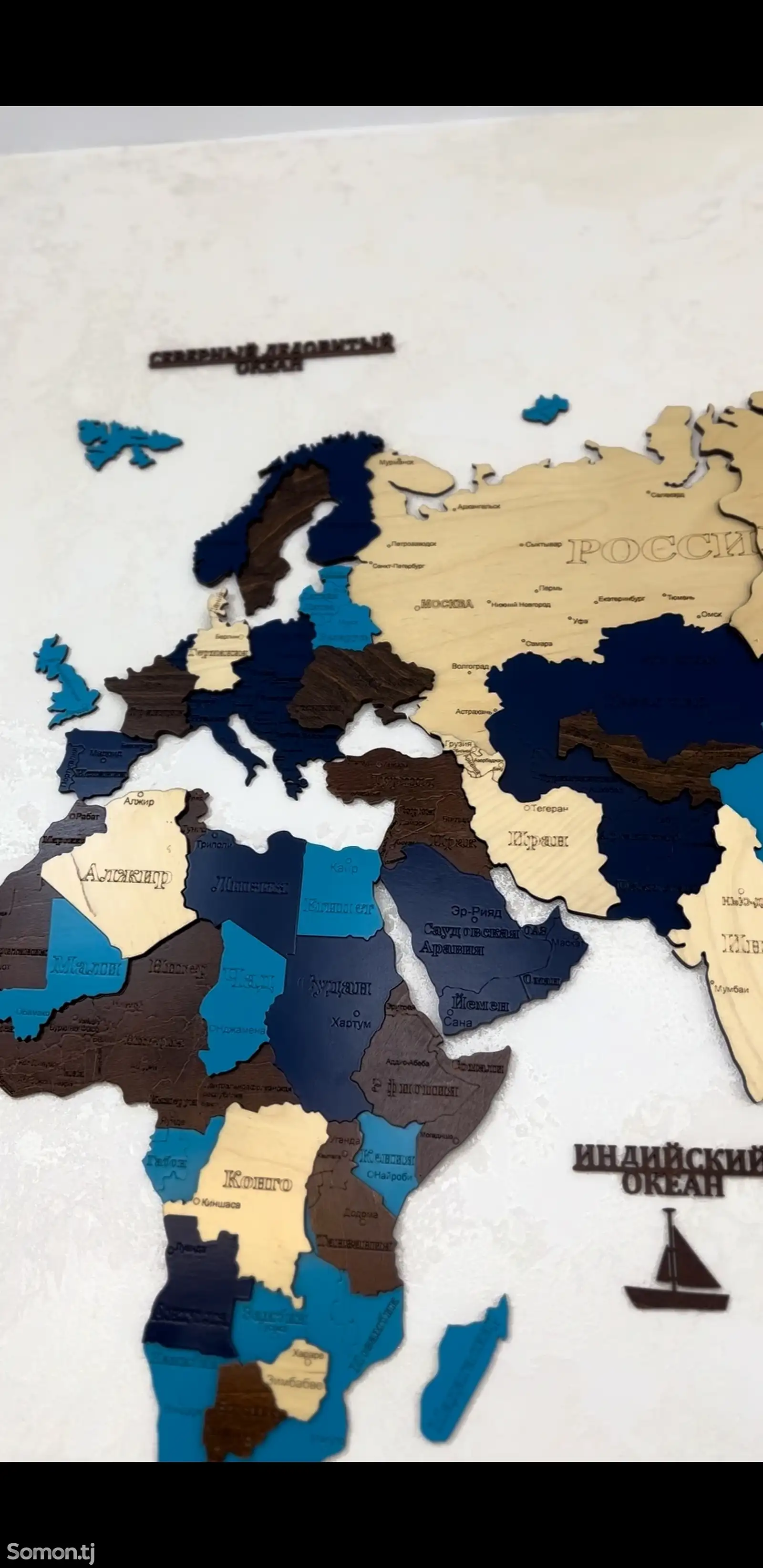 3D карты мира из натурального дерева-3