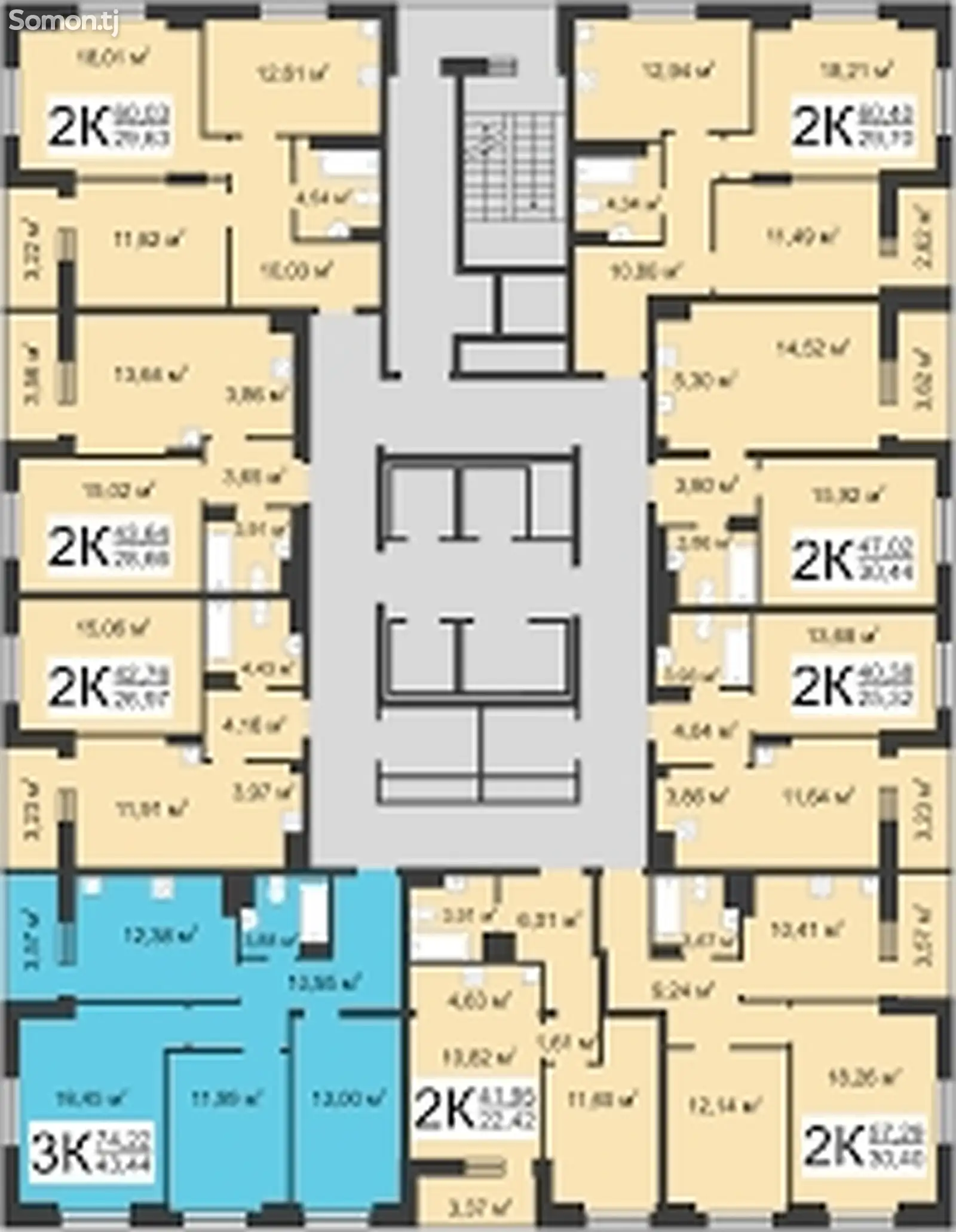 2-комн. квартира, 11 этаж, 53 м², гардиши фабрика