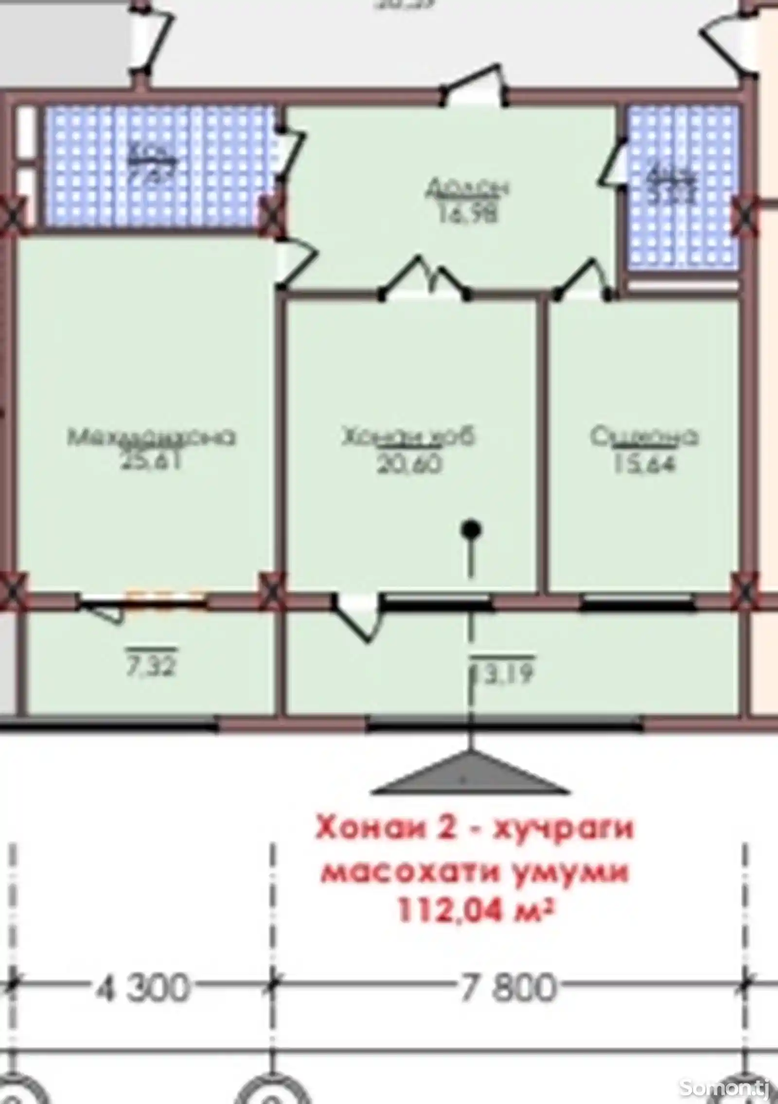 2-комн. квартира, 12 этаж, 112 м², Шохмансур-11