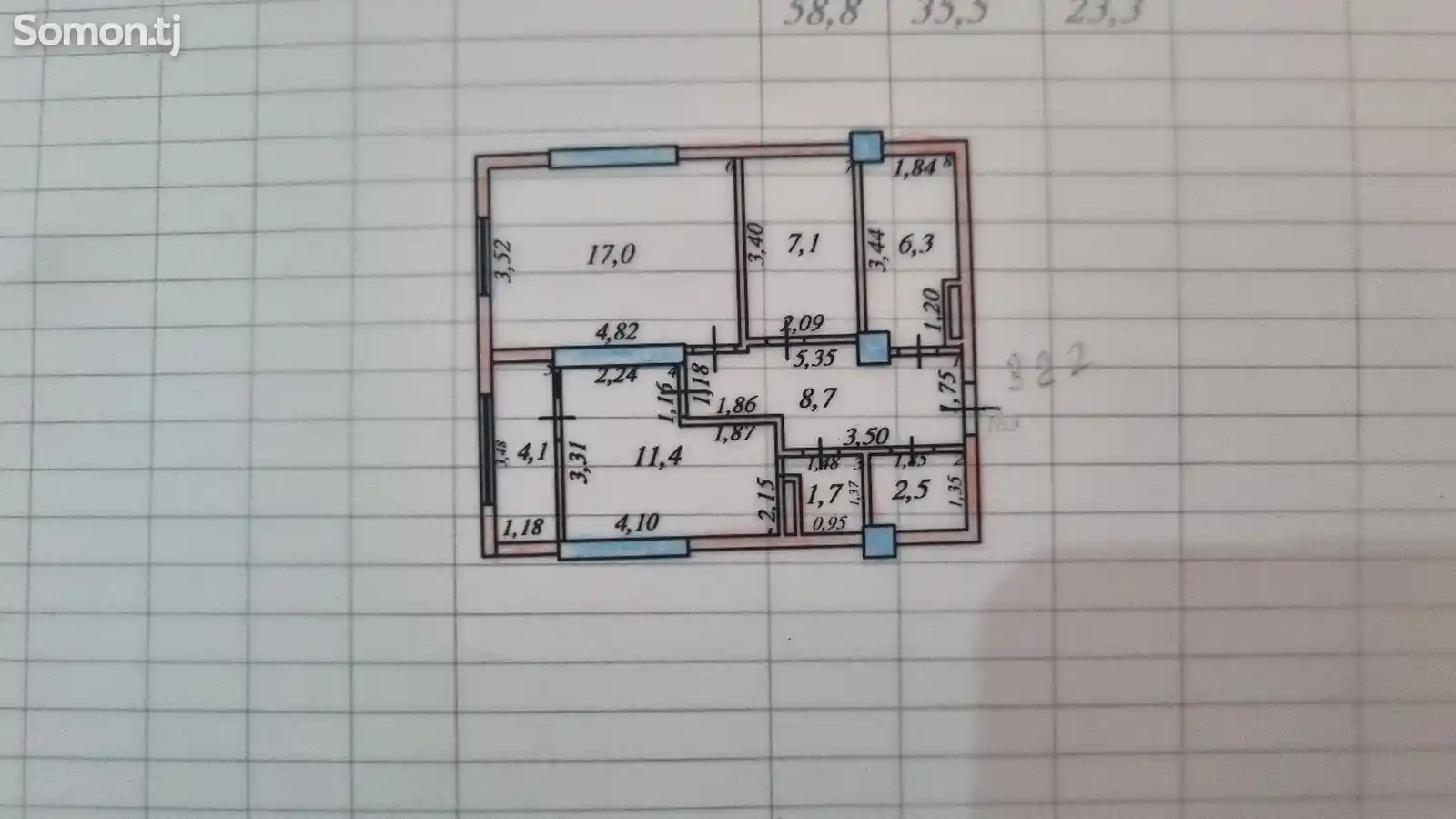 3-комн. квартира, 12 этаж, 61 м², Сино-1