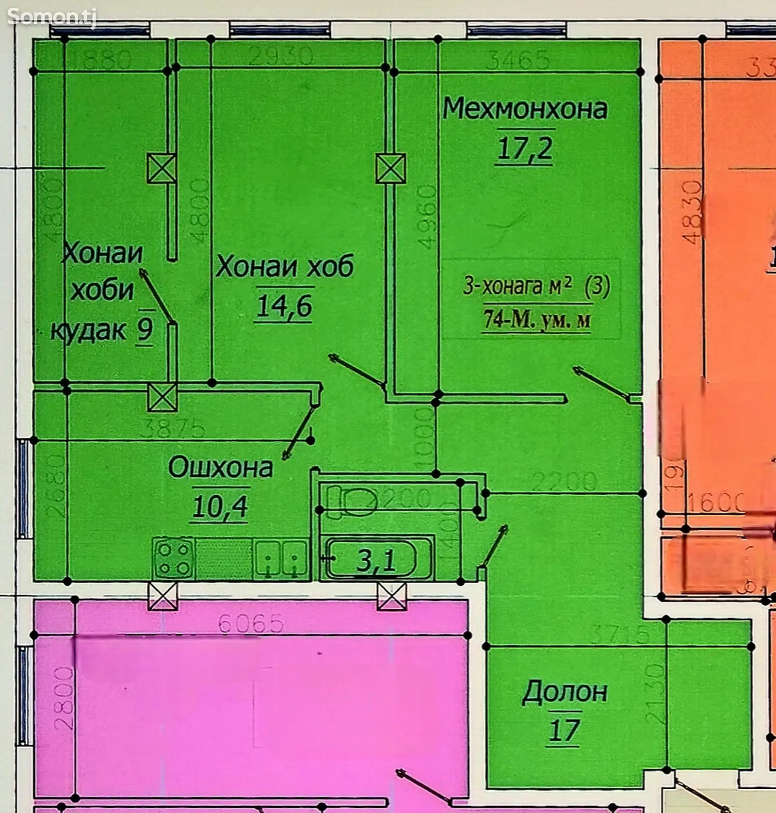 3-комн. квартира, 9 этаж, 74 м², поворот Ленинграда