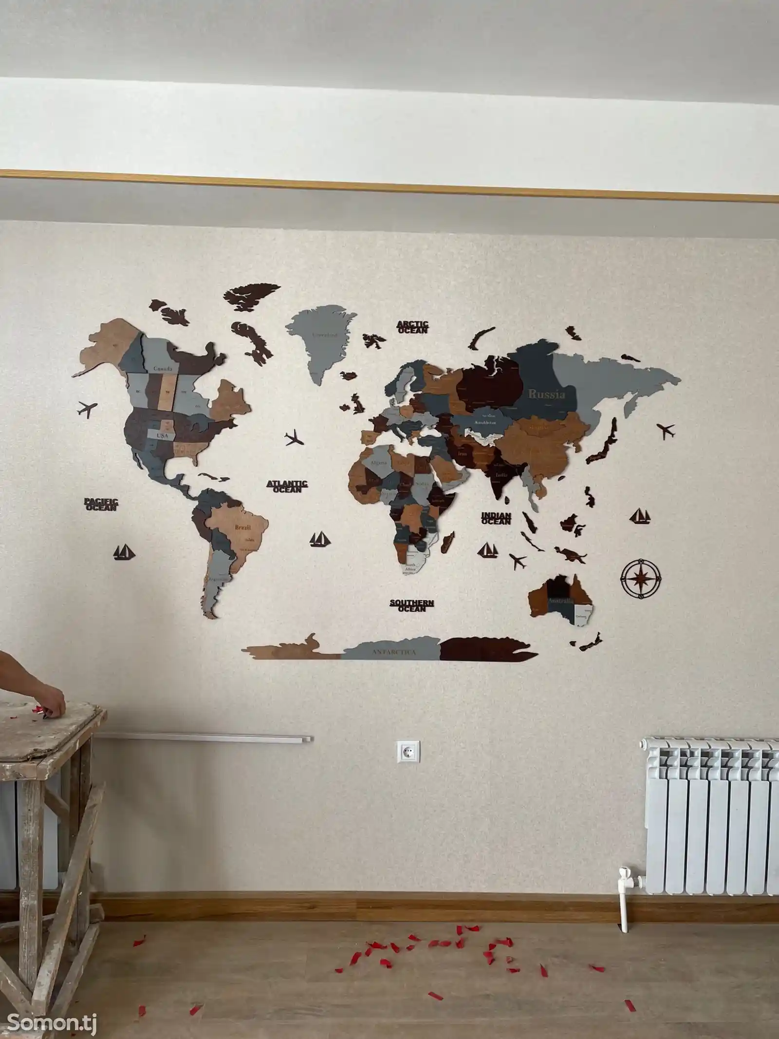 Премиальная 3D Карта Мира из дерева-9