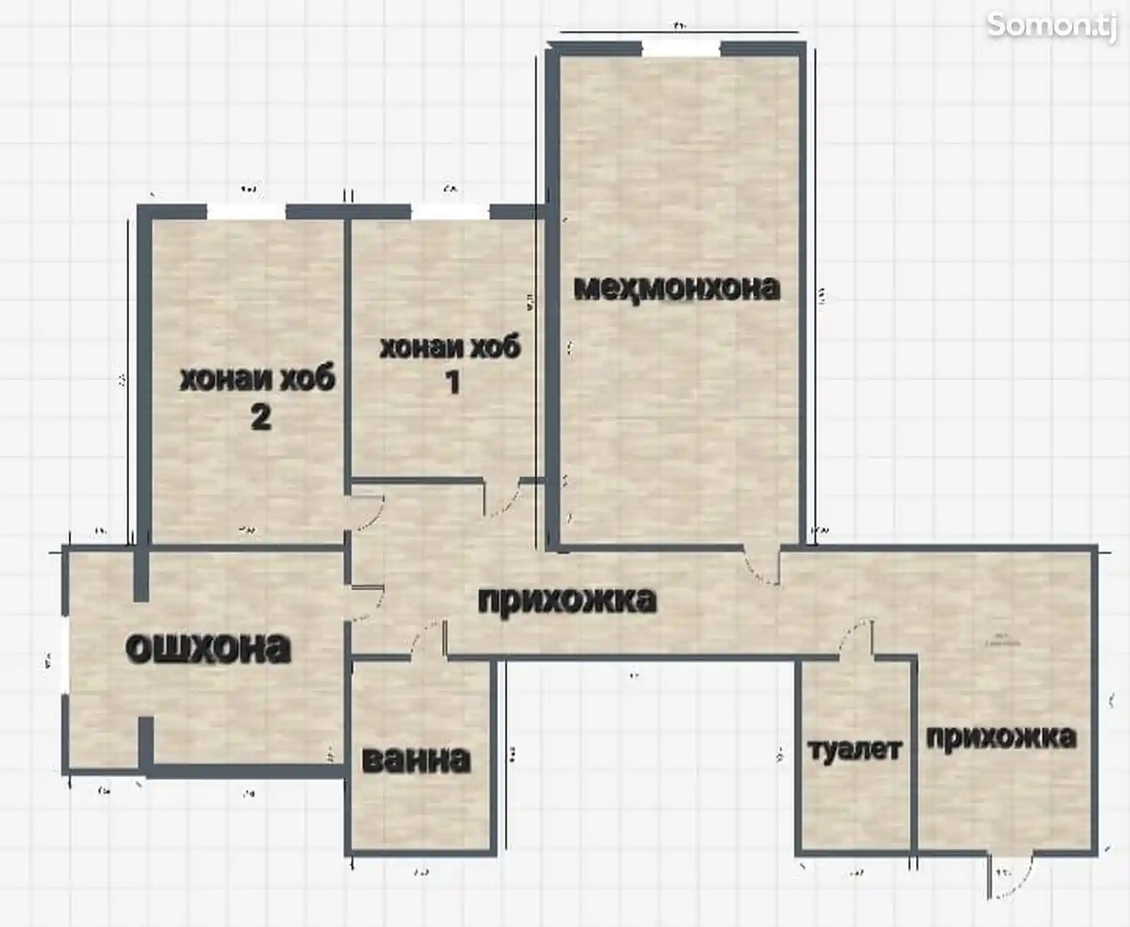 3-комн. квартира, 3 этаж, 96 м², Зарафшон-11