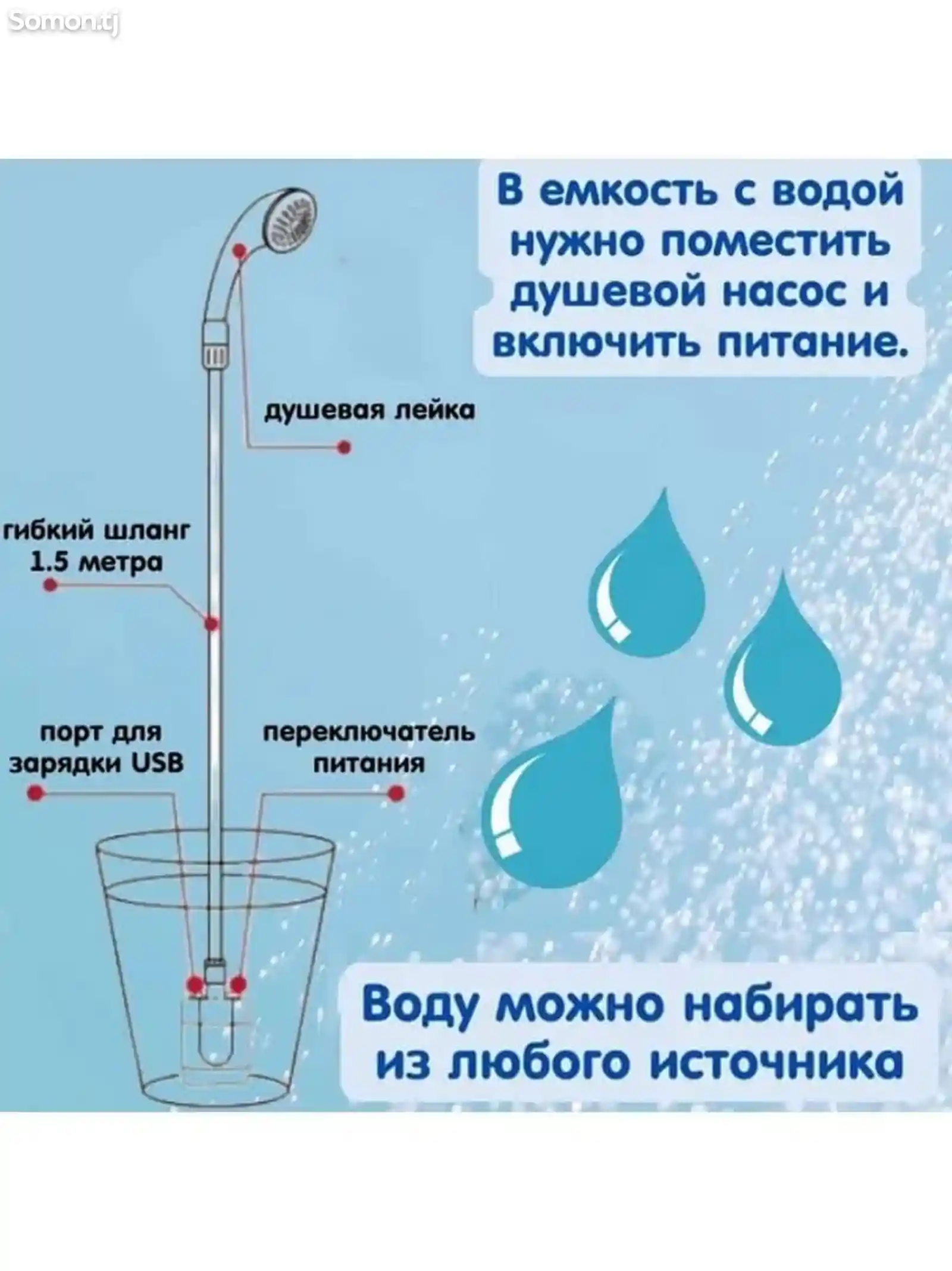 Портативный душ для кемпинга, душ для кемпинга на открытом воздухе, душевой насо-7